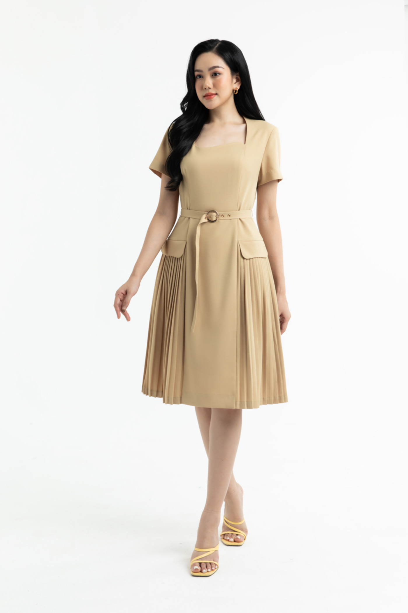 Đầm phối dập ly kèm đai 