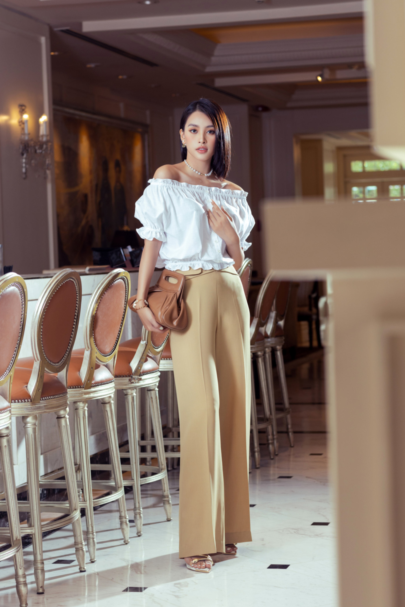 Quần suông dài cạp tạo kiểu 