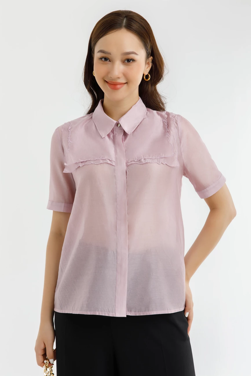 Áo sơ mi tencel thêu viền