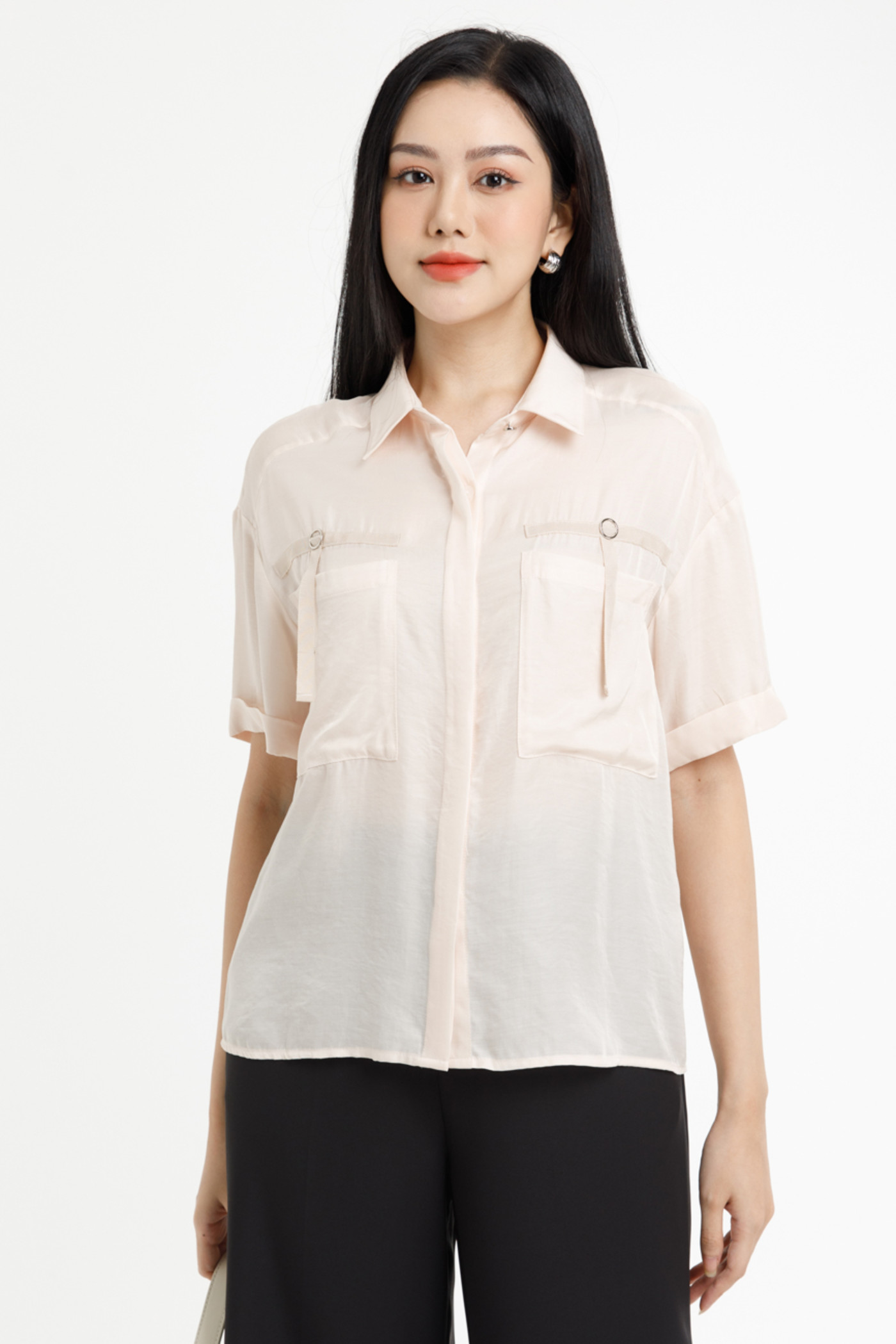 Áo sơ mi tencel cài khuy ẩn 