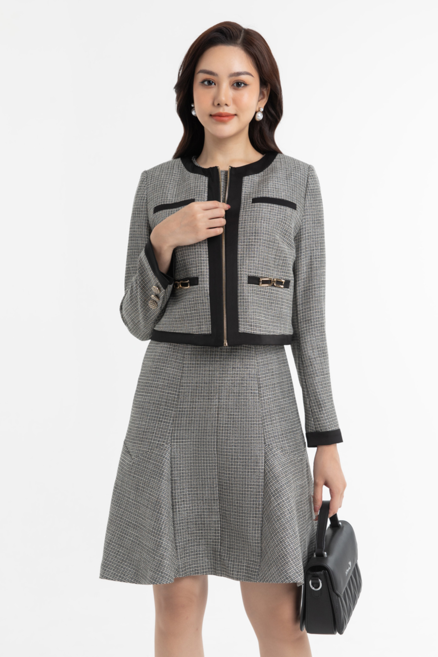 Áo tweed jacket phối viền