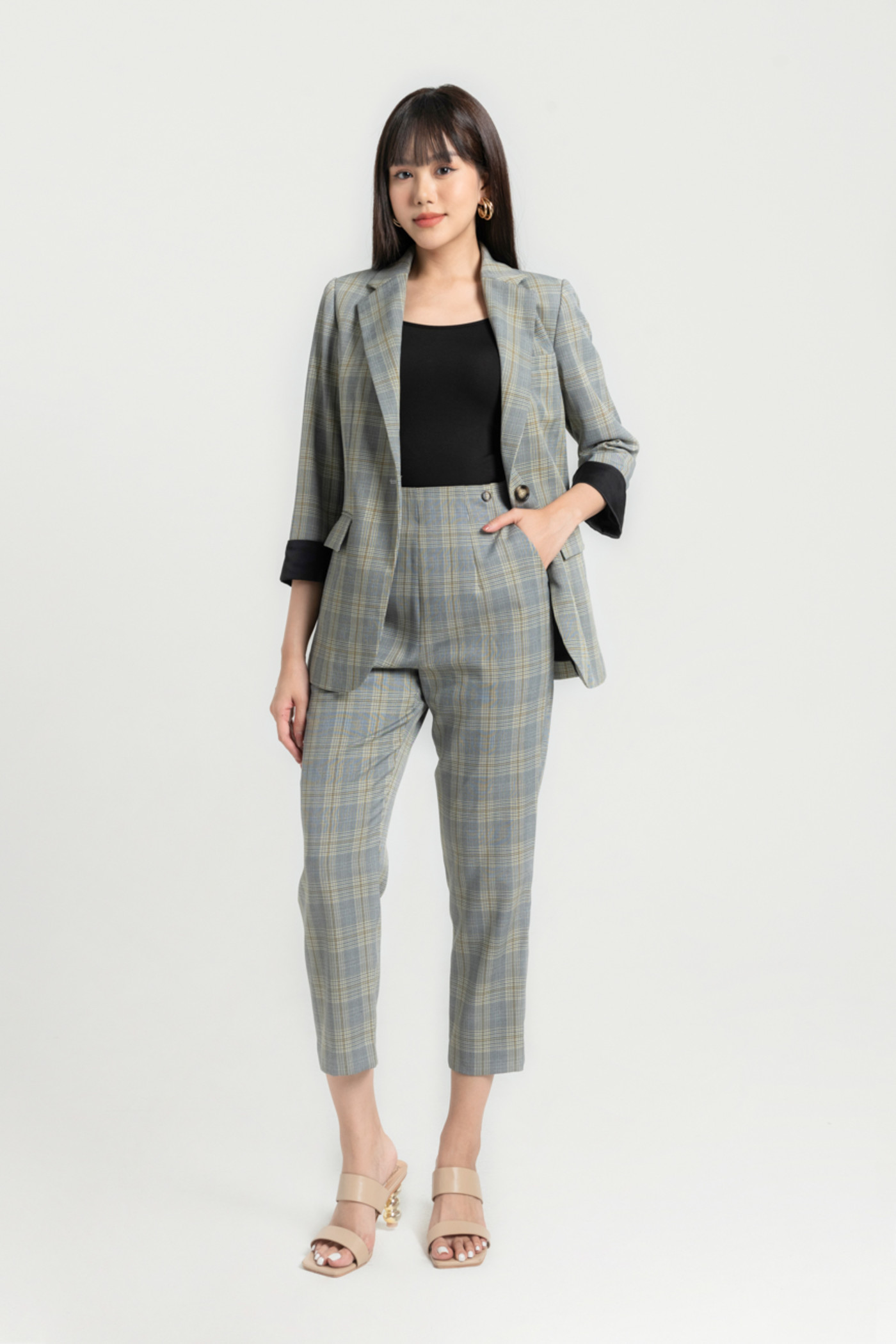 Áo Culottes blazer kẻ