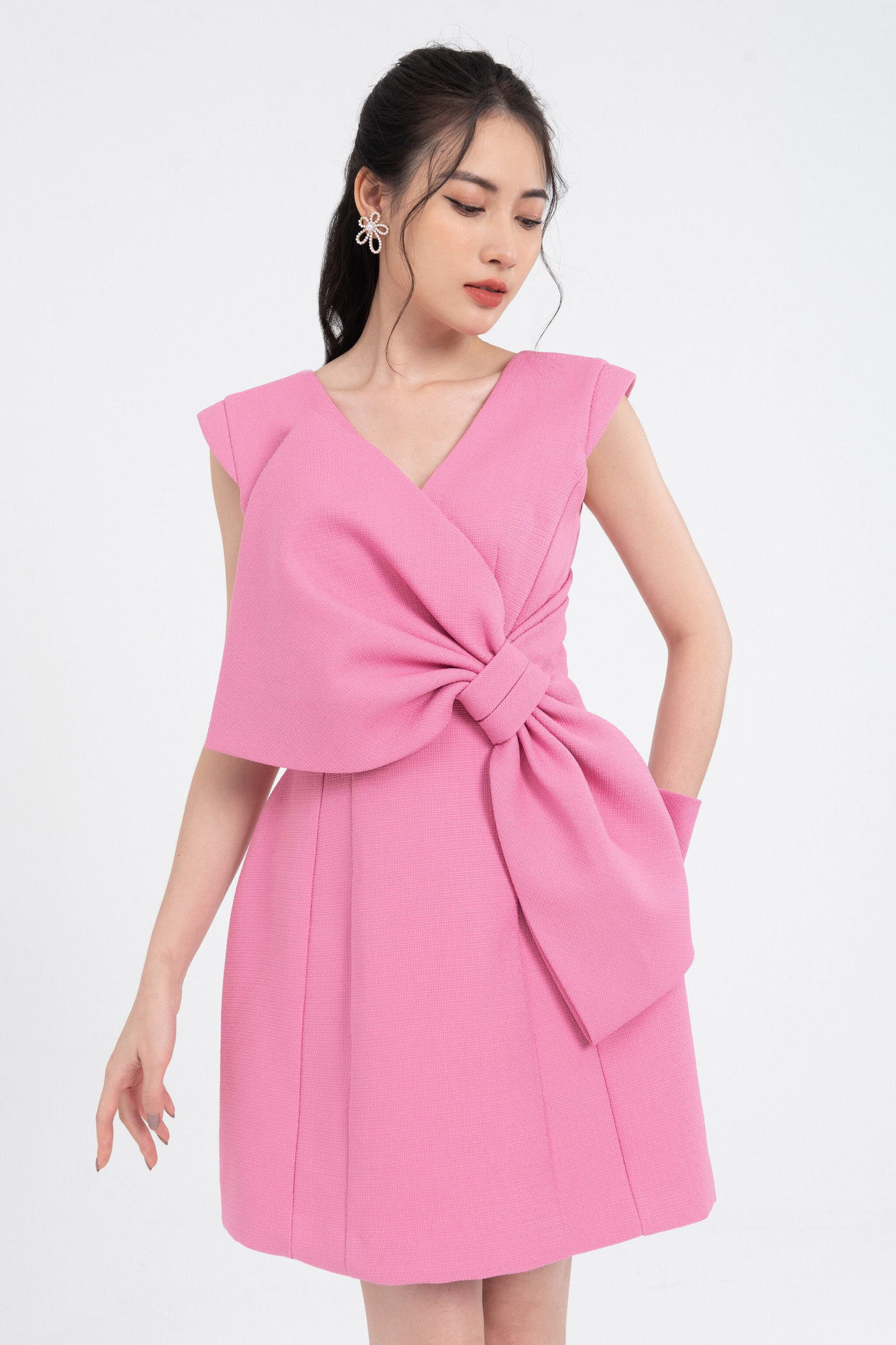 tweed dress with bow - Đầm tweed phối nơ 