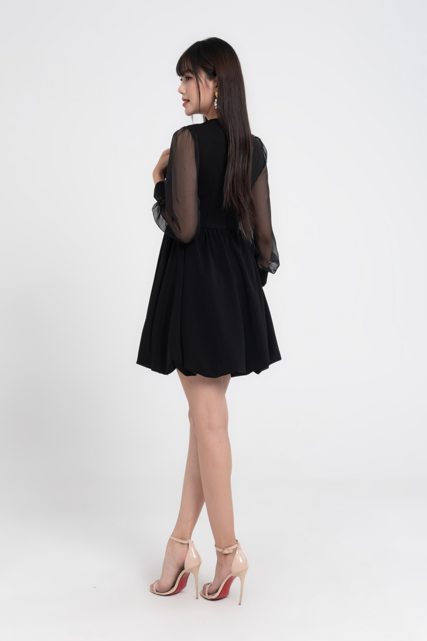 black secret dress - Đầm xòe tay phối voan lưới