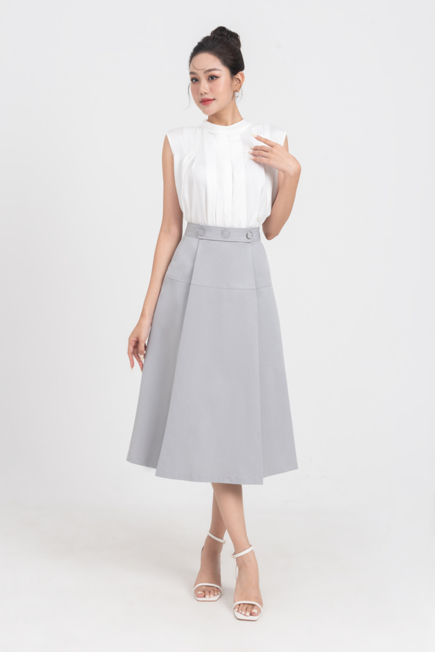Chân váy Khaki xếp ly 