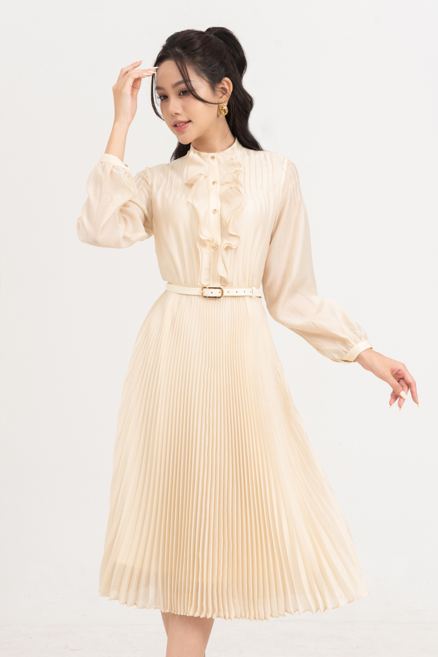 Đầm lụa phối bèo - xếp ly