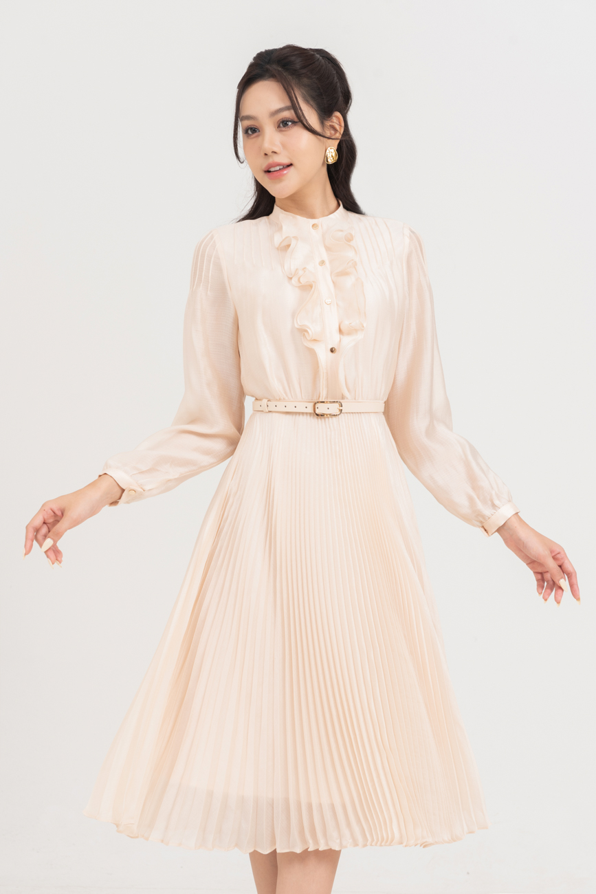 Đầm lụa phối bèo - xếp ly
