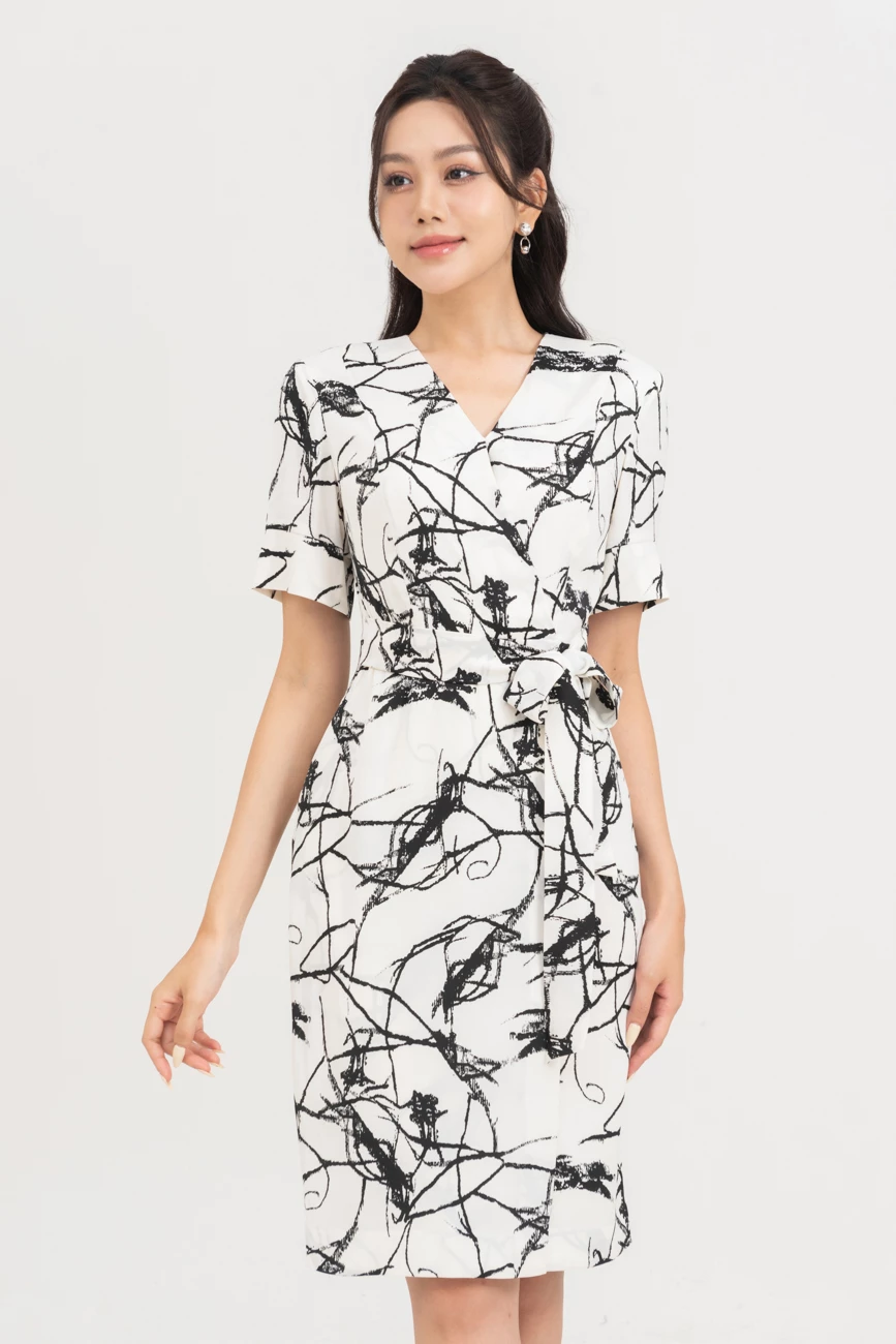 Đầm họa tiết thắt nơ