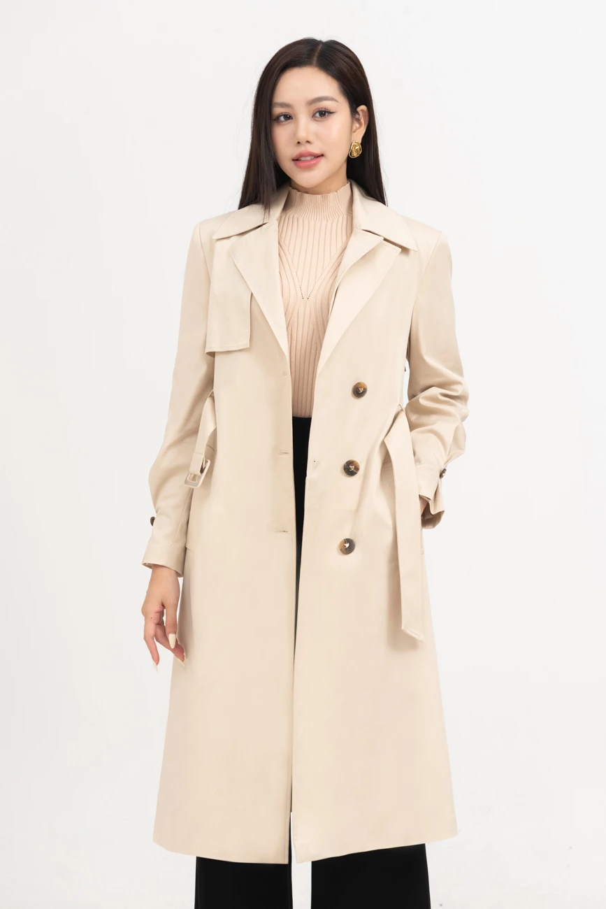 Trench coat Beige - Áo măng to 3 khuy