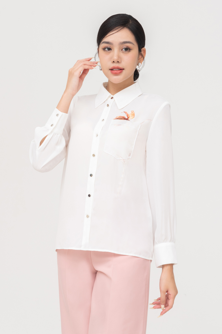 Áo sơ mi lụa cánh hoa
