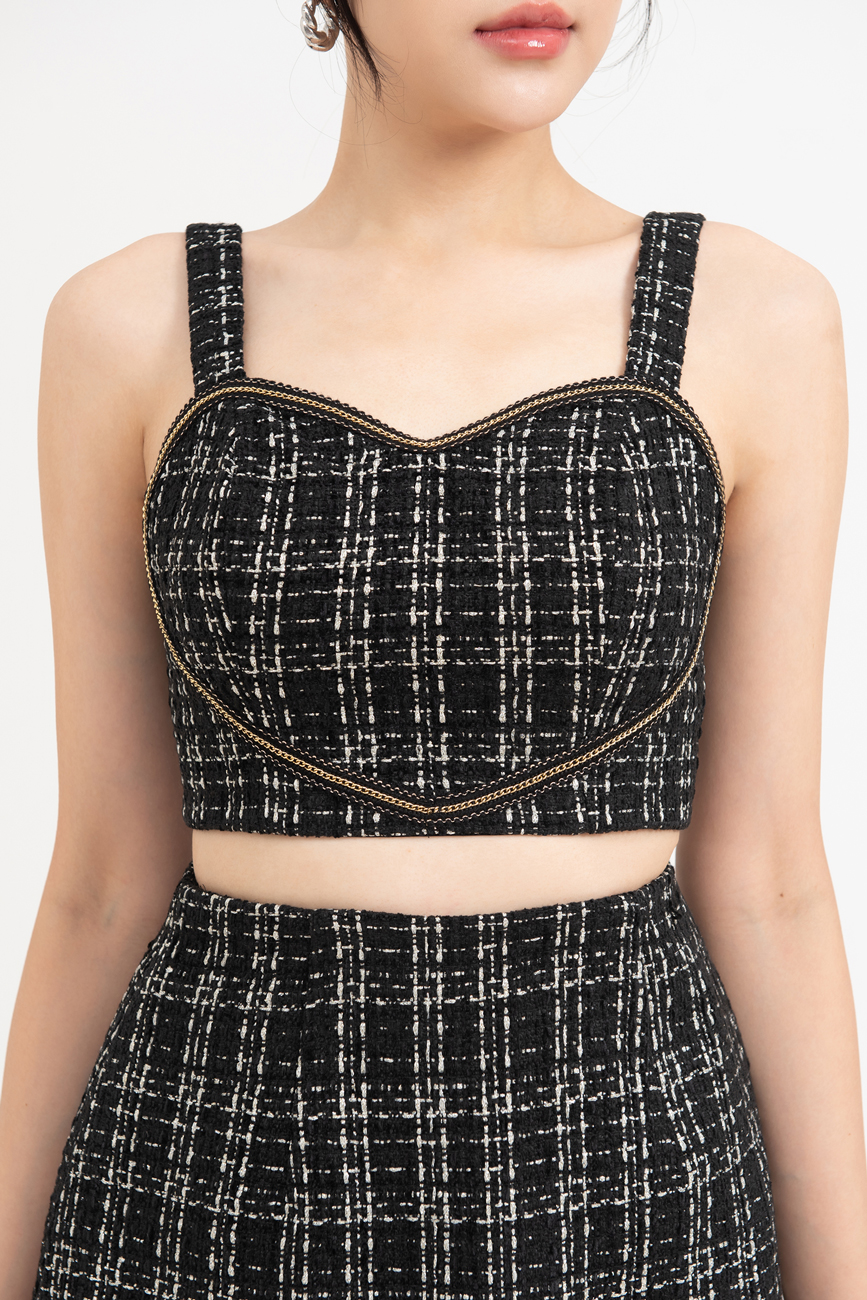 Áo Tweed Croptop Trái tim