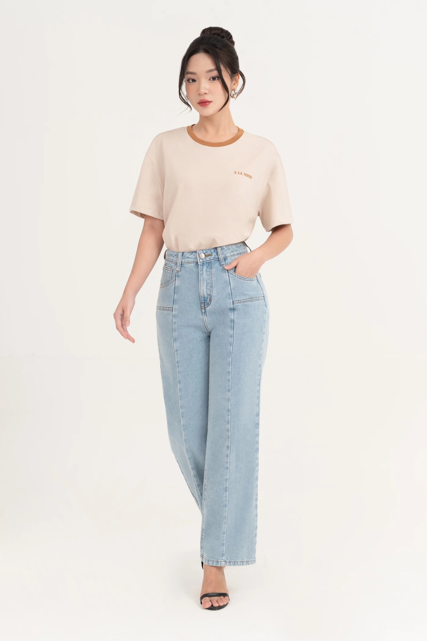 Quần Jeans ống đứng xanh ghi đá