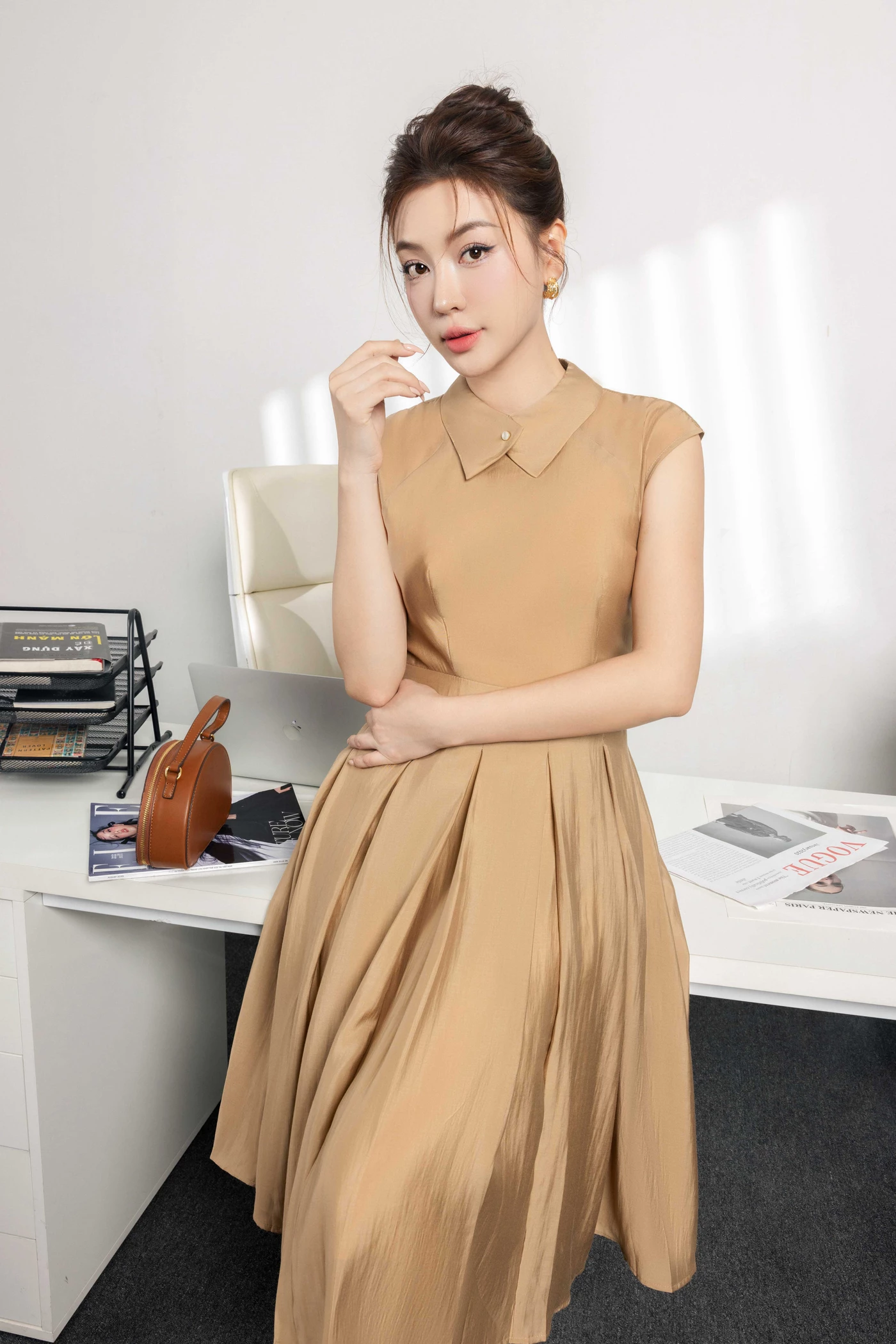 Elene Dress - Đầm lụa xòe xếp ly