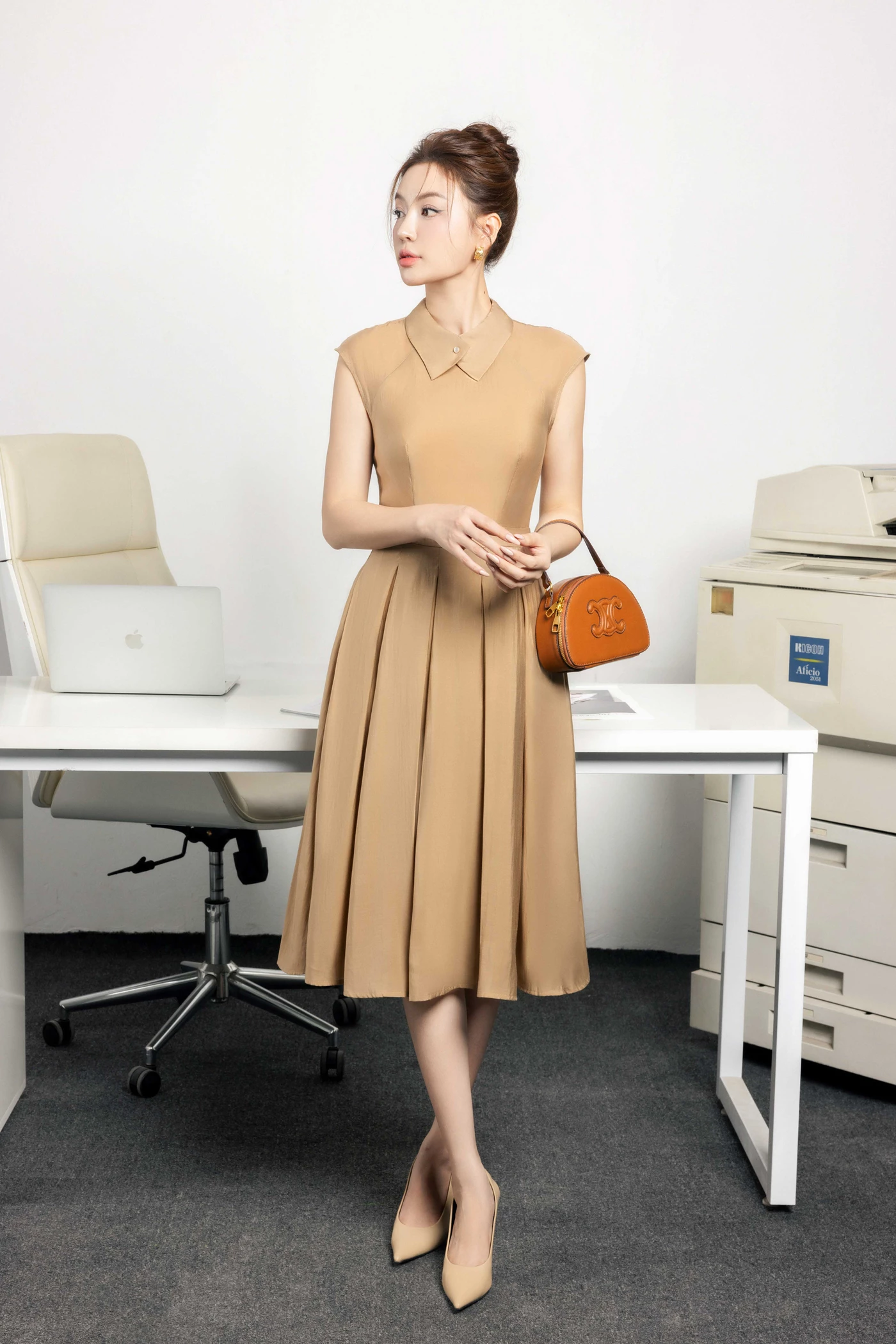 Elene Dress - Đầm lụa xòe xếp ly