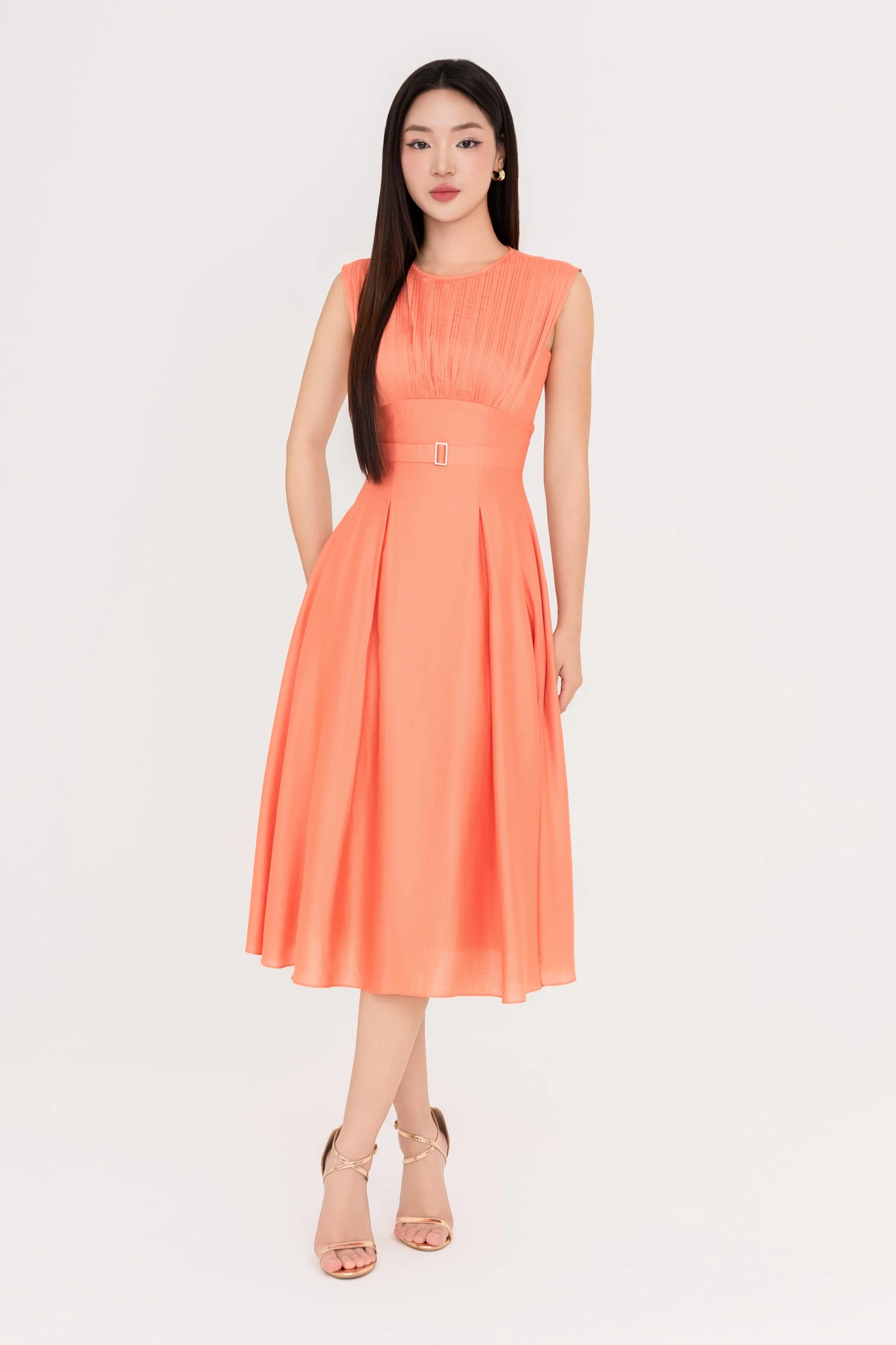 Đầm xòe Tencel tay liền Orange