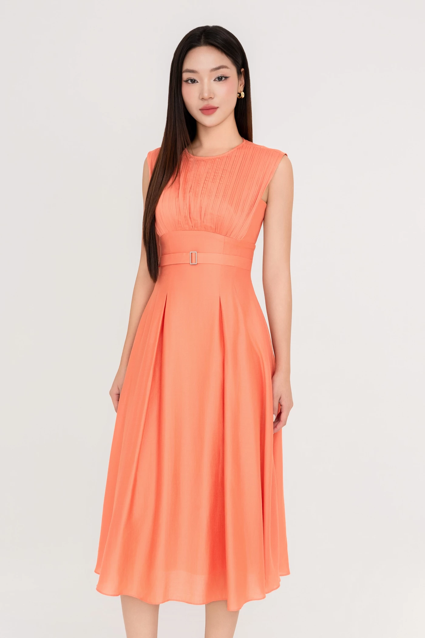 Đầm xòe Tencel tay liền Orange