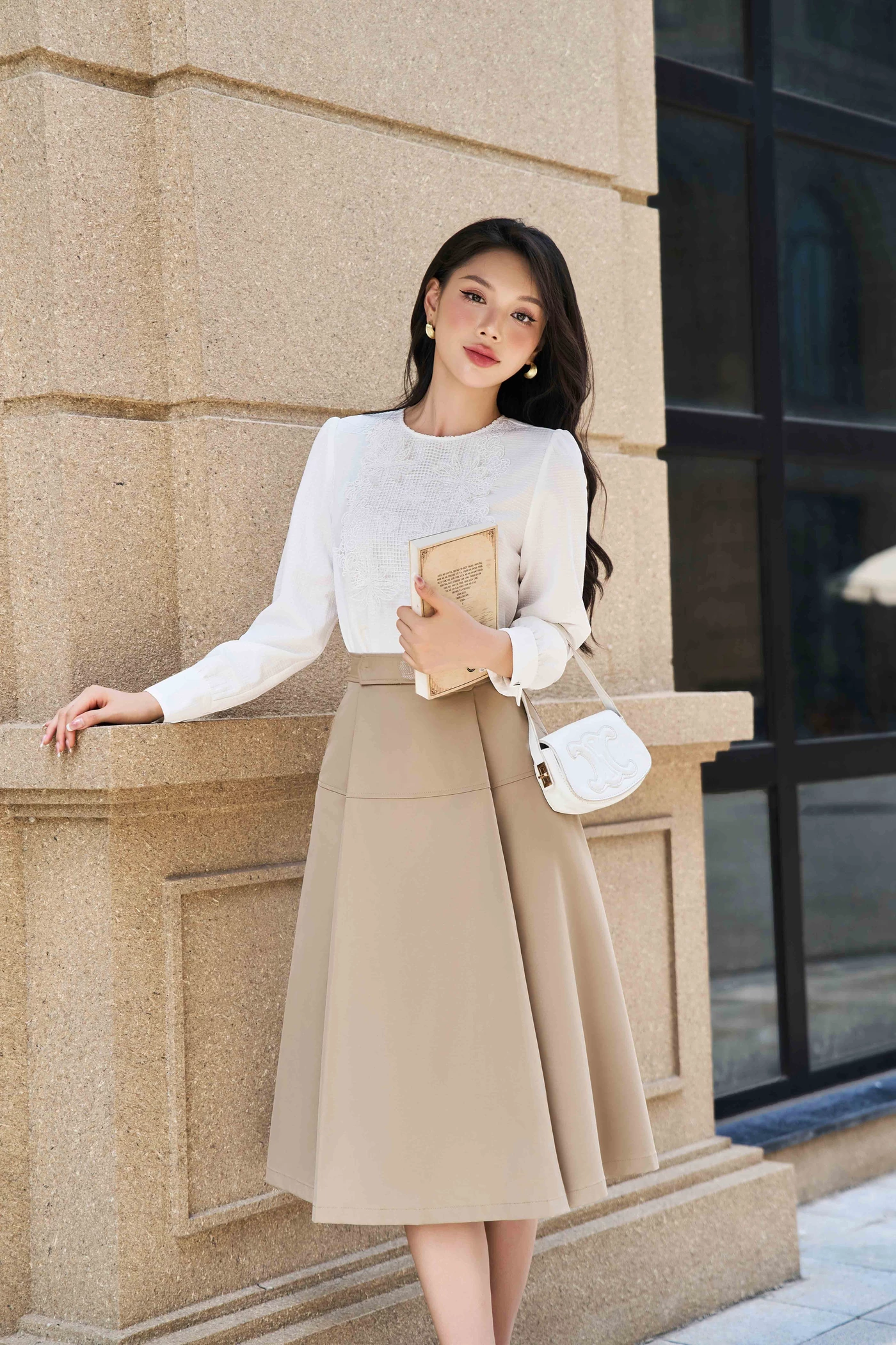 Chân váy Khaki xếp ly