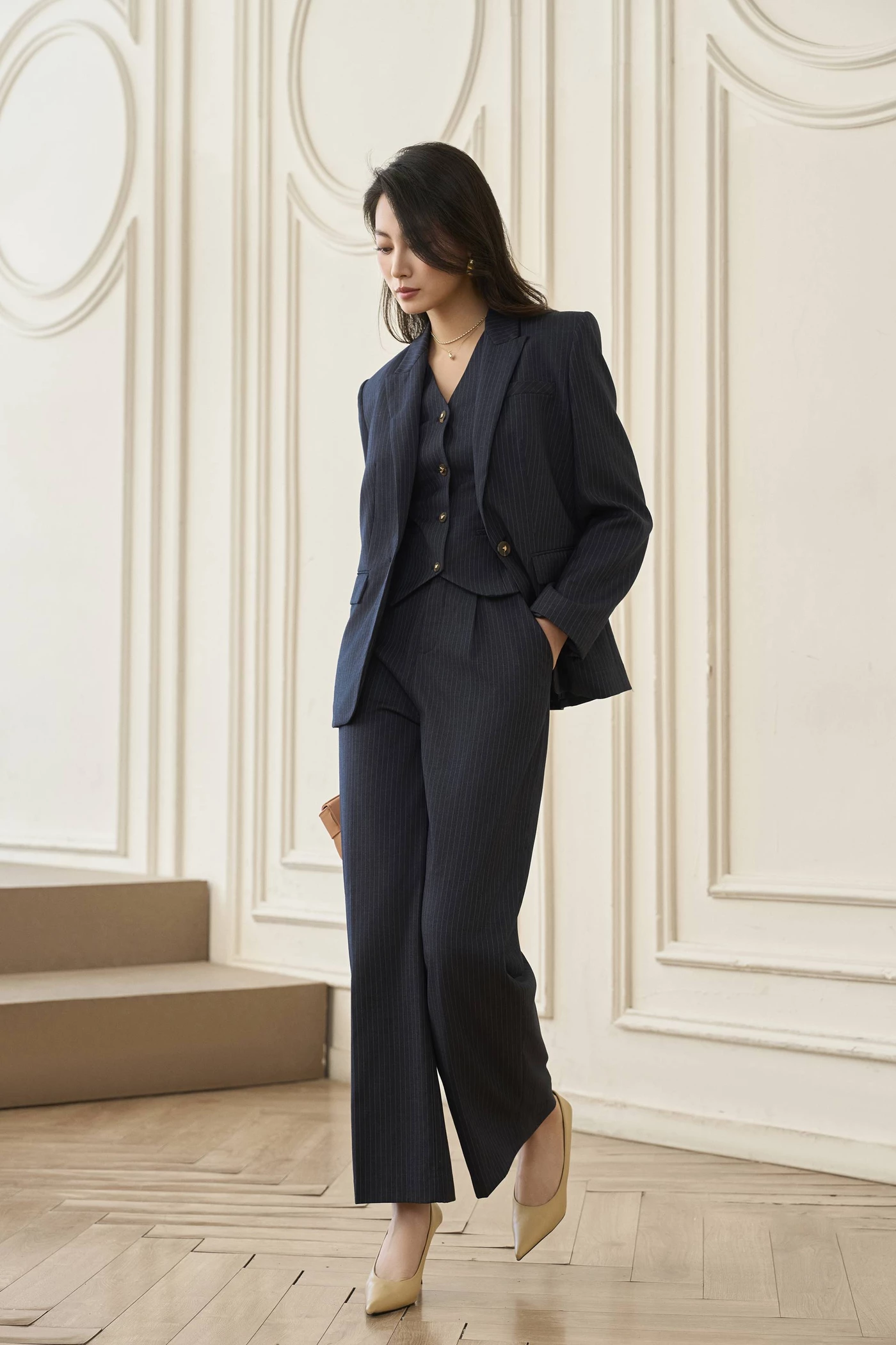 Áo Blazer kẻ Serge