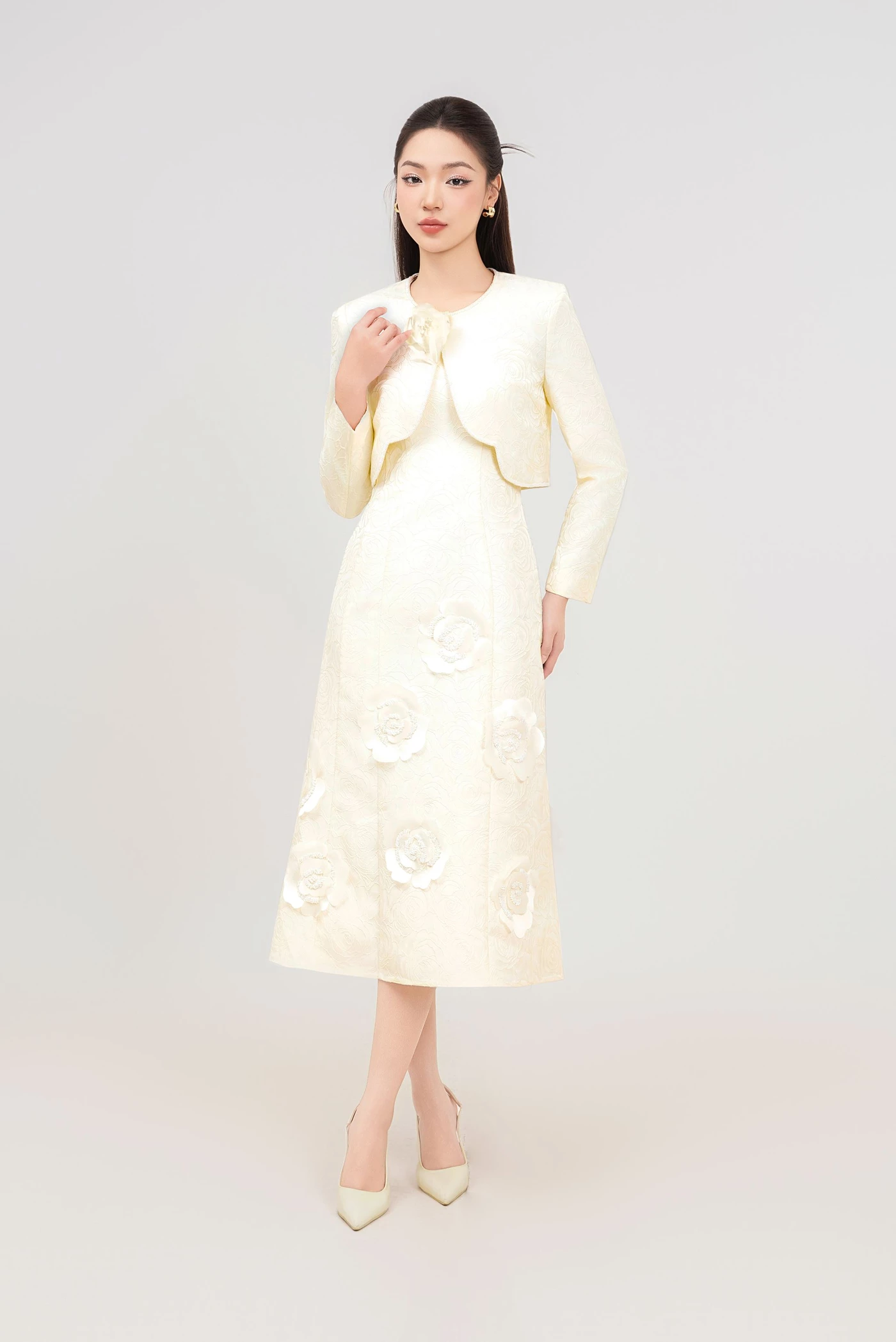 Ivory Rose Elegance - Set đầm dạ hội Jacquard