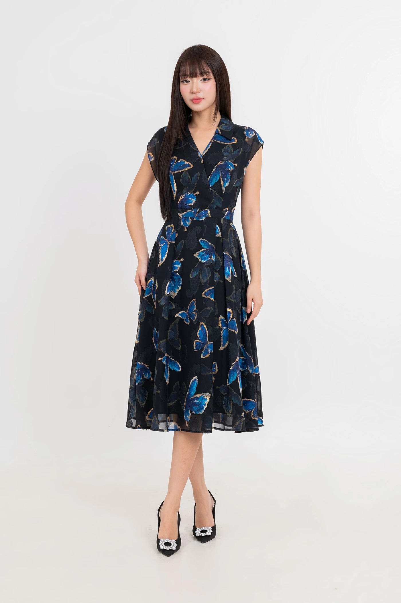 Butterfly Flare Dress - Đầm lụa họa tiết