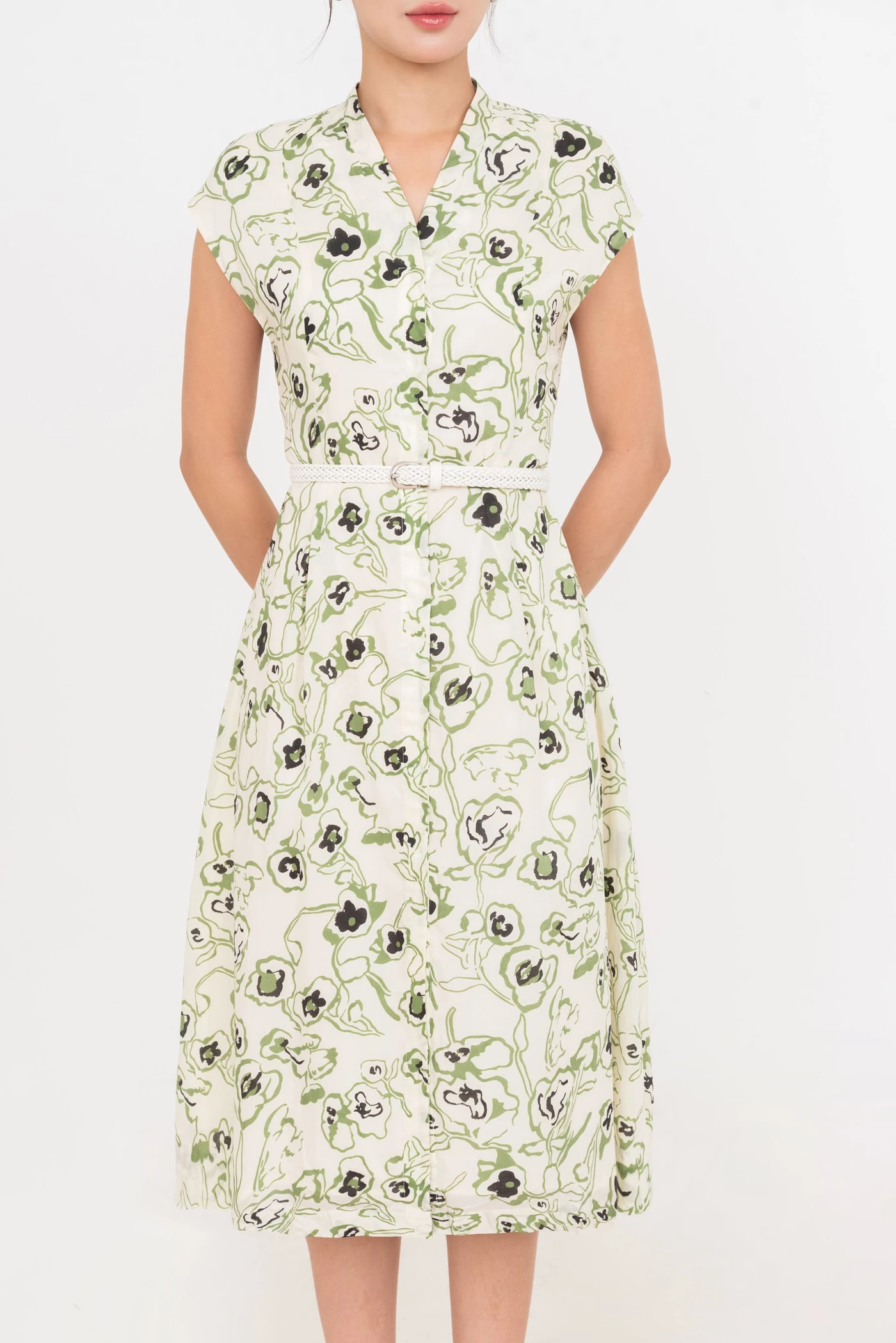 Floral Vein Dress - Đầm lụa hoa cổ V