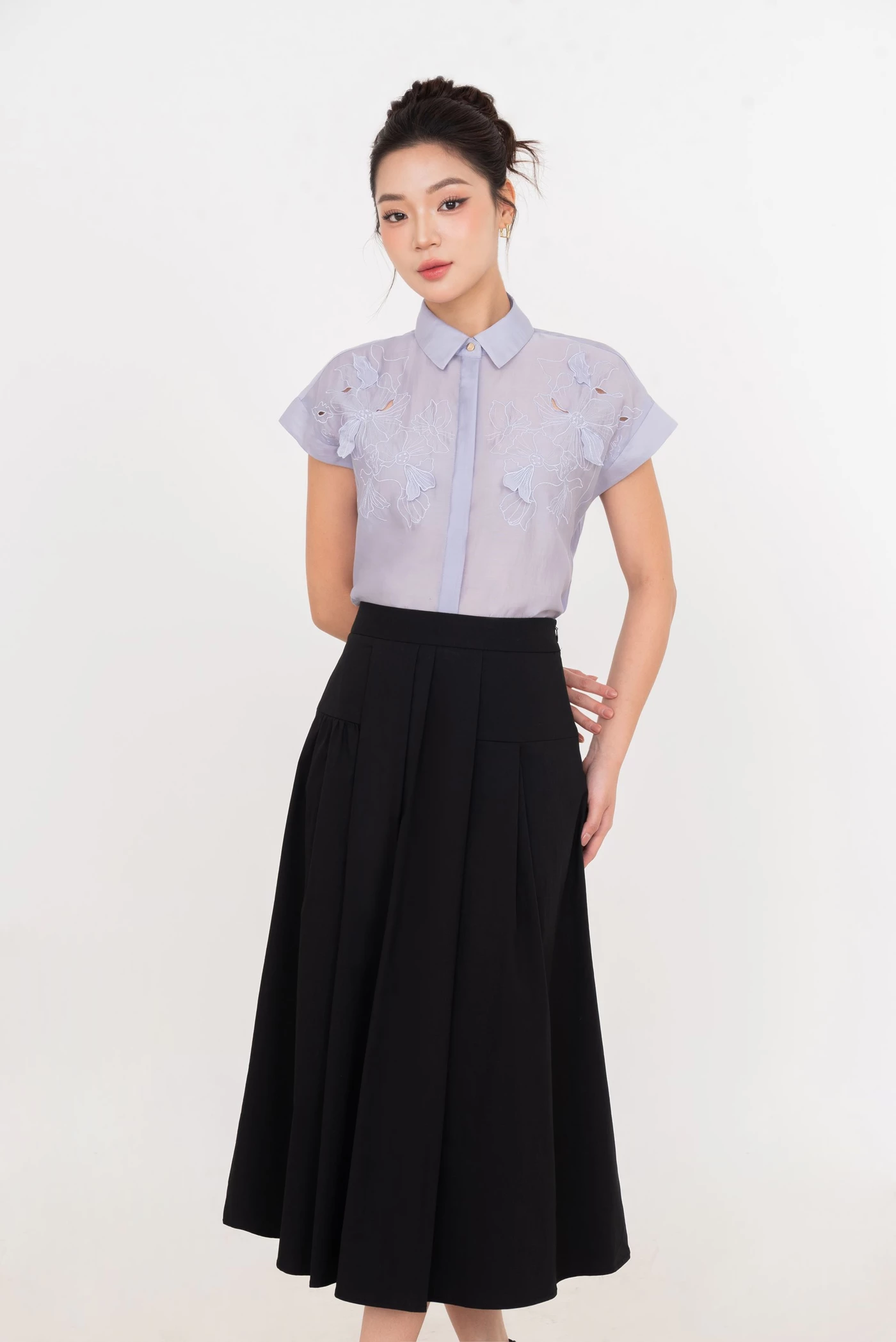 Chân váy A Khaki xếp ly