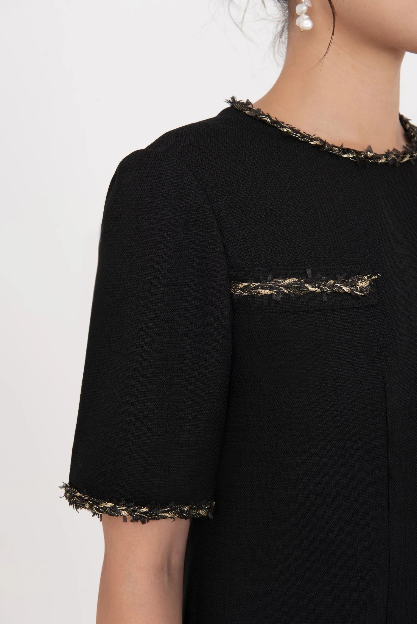 Đầm Tweed suông phối viền