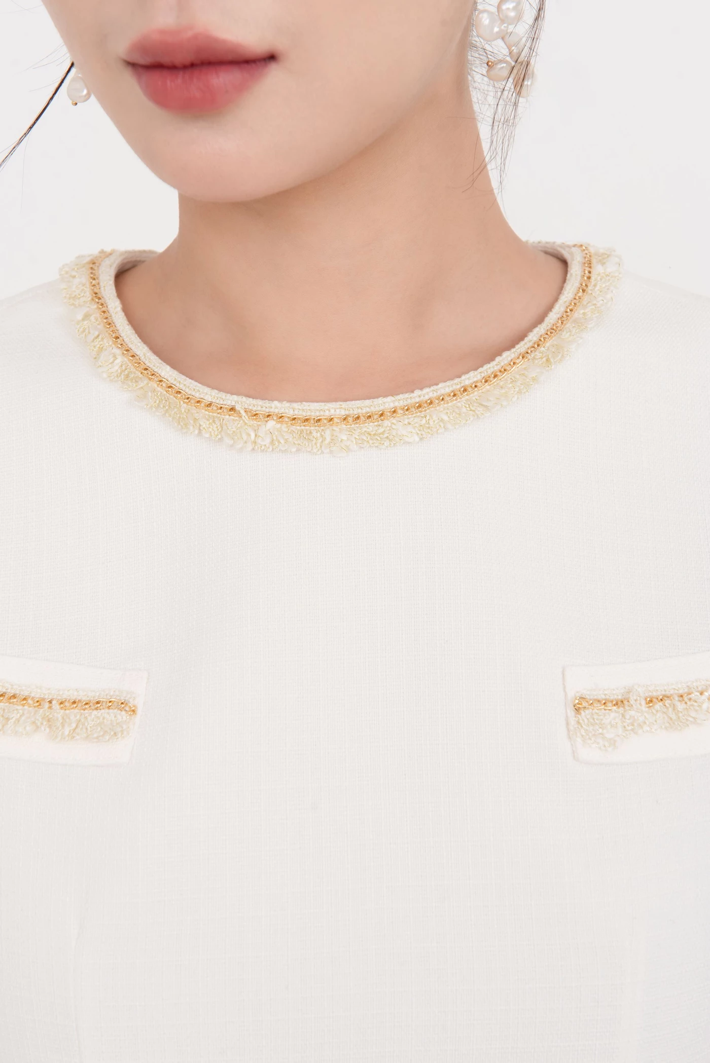 Đầm Tweed suông phối viền