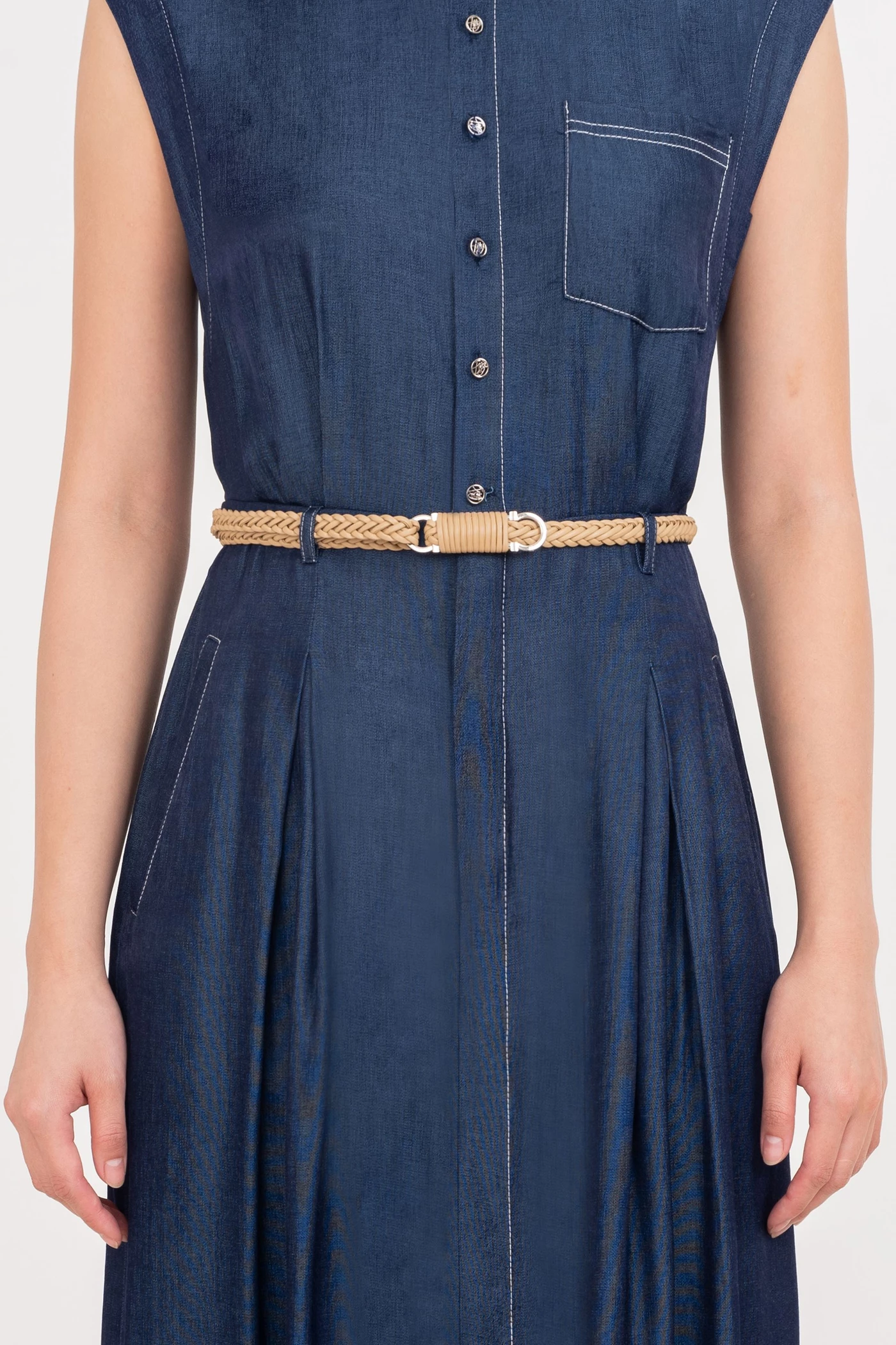 Pleated Denim Dress - Đầm cổ đức