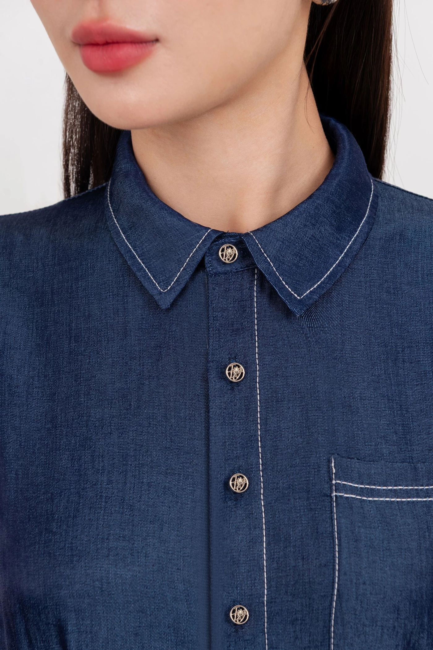 Pleated Denim Dress - Đầm cổ đức