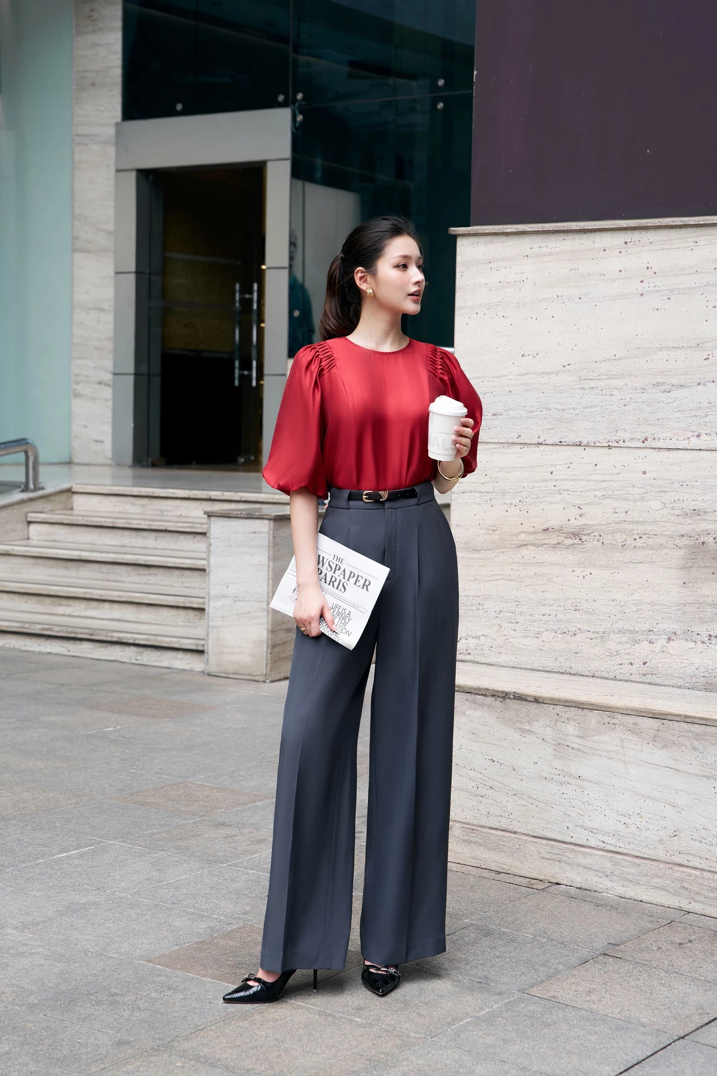 Ash Gray Trousers - Quần suông cạp cao