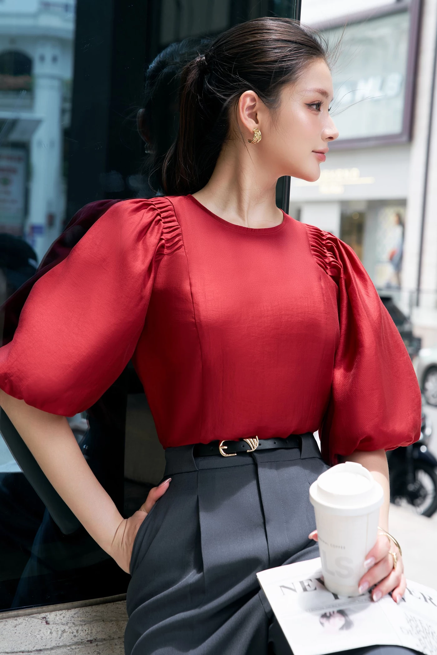 Ash Gray Trousers - Quần suông cạp cao