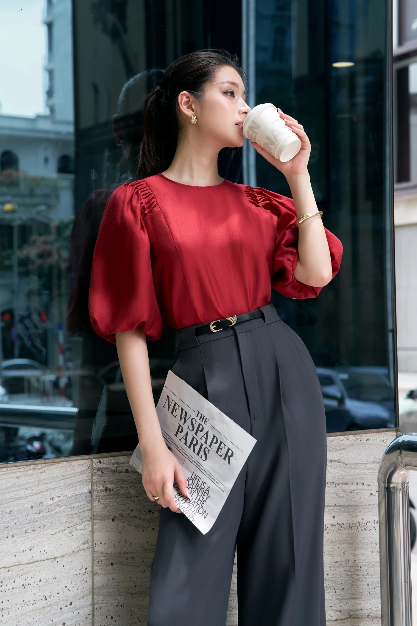 Ash Gray Trousers - Quần suông cạp cao