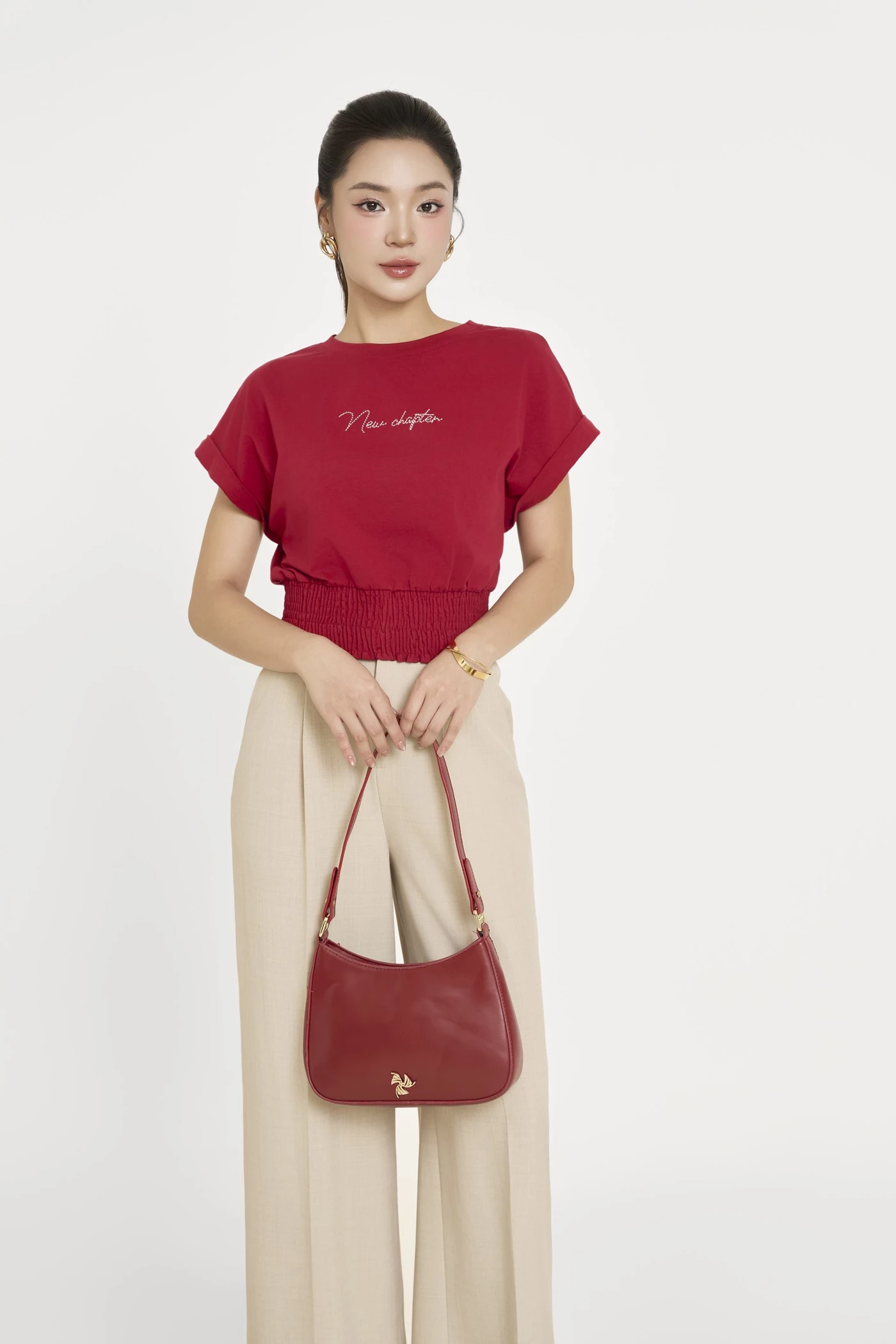 Ash Beige Trousers - Quần suông cạp cao