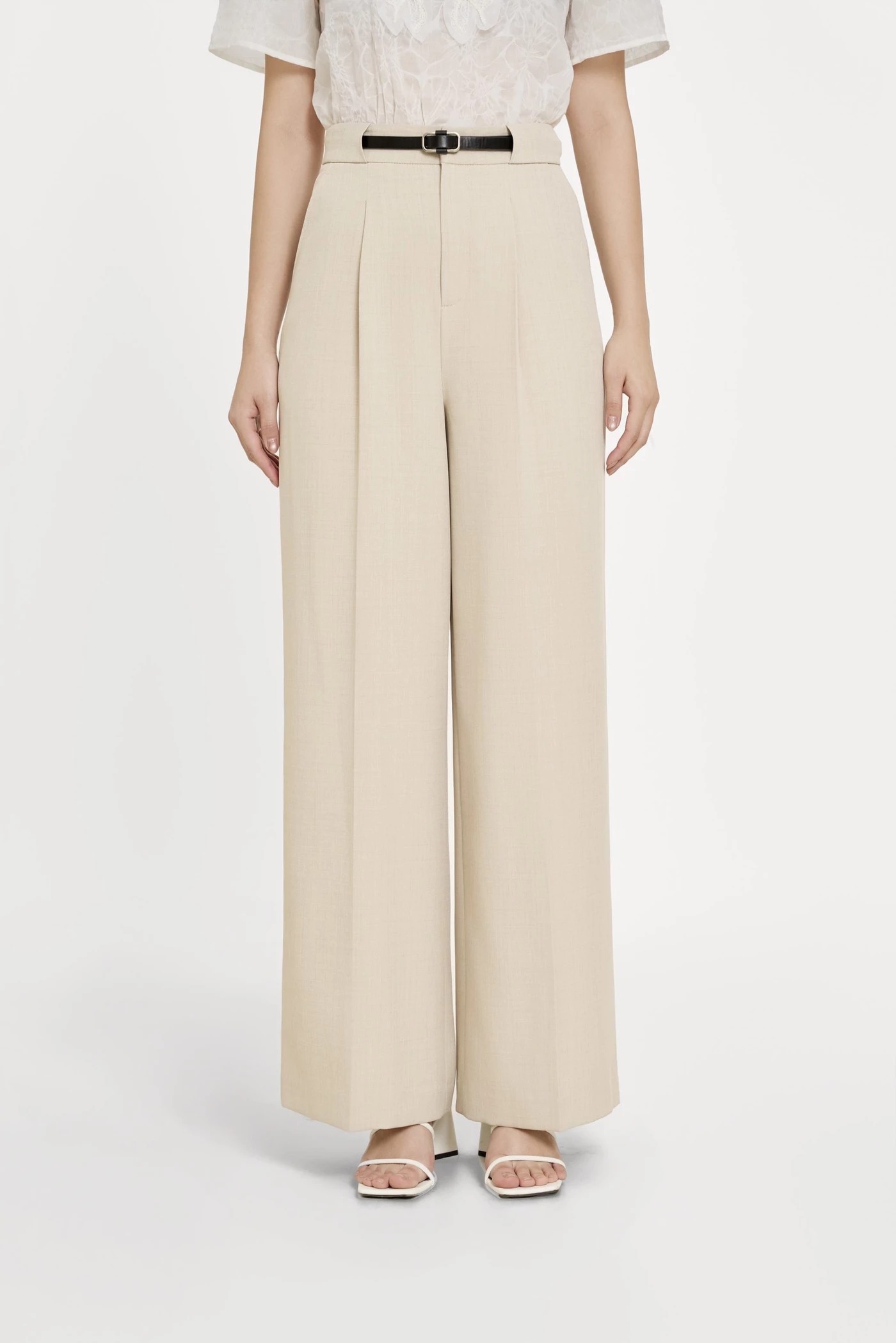 Ash Beige Trousers - Quần suông cạp cao