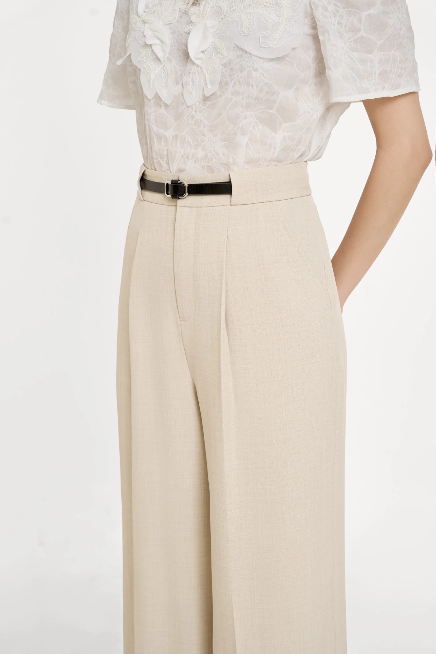 Ash Beige Trousers - Quần suông cạp cao