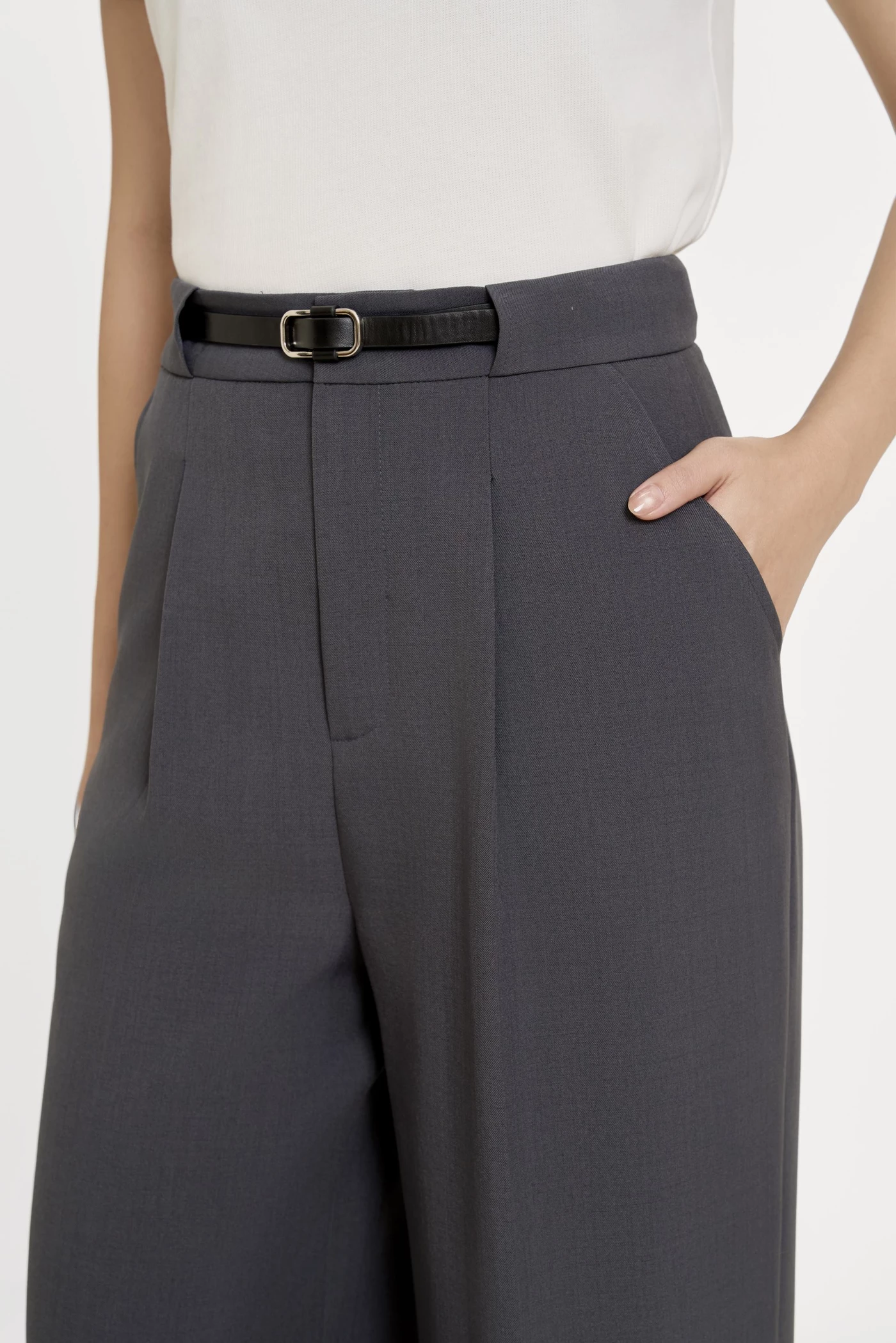Ash Gray Trousers - Quần suông cạp cao