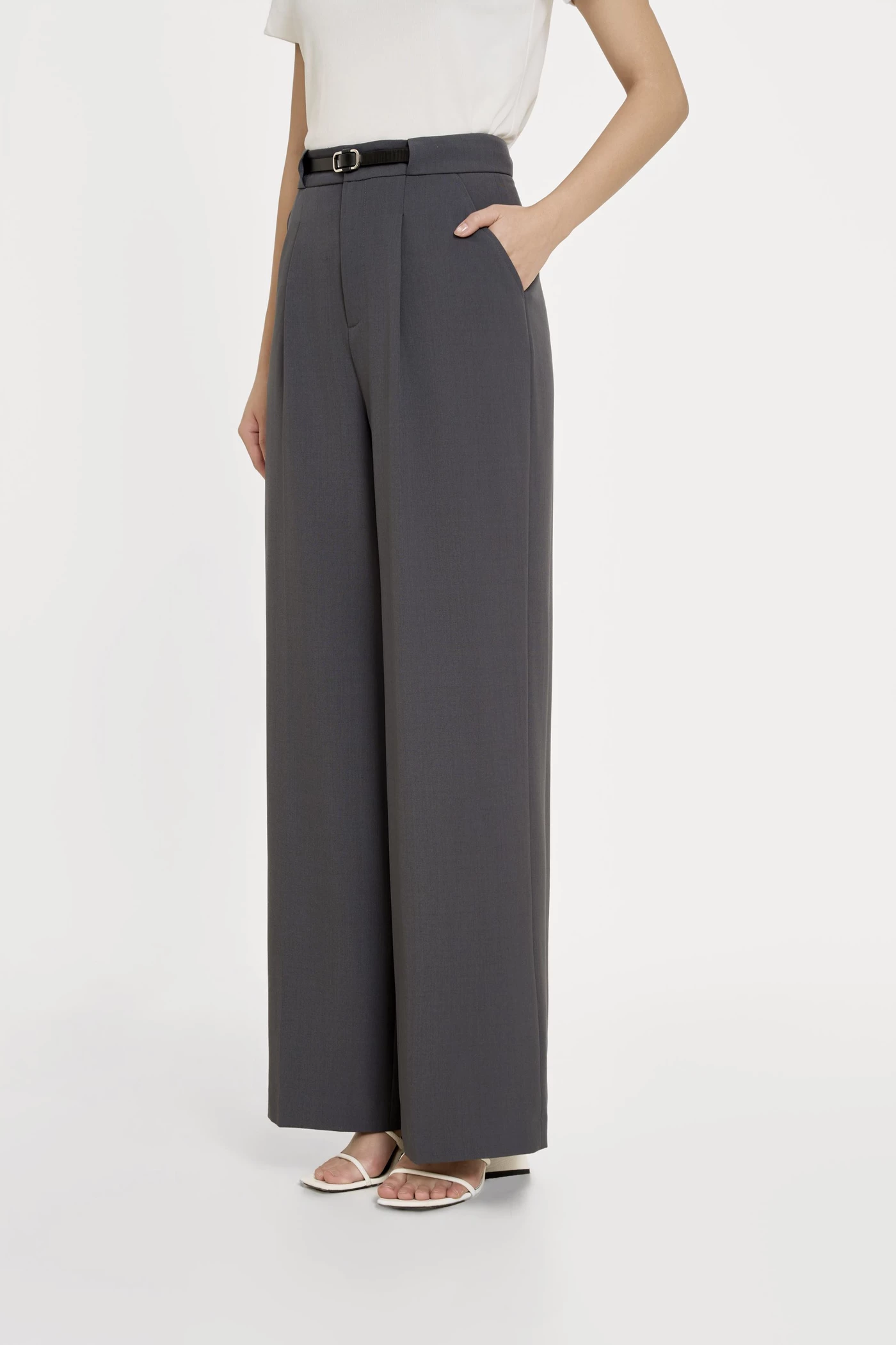 Ash Gray Trousers - Quần suông cạp cao