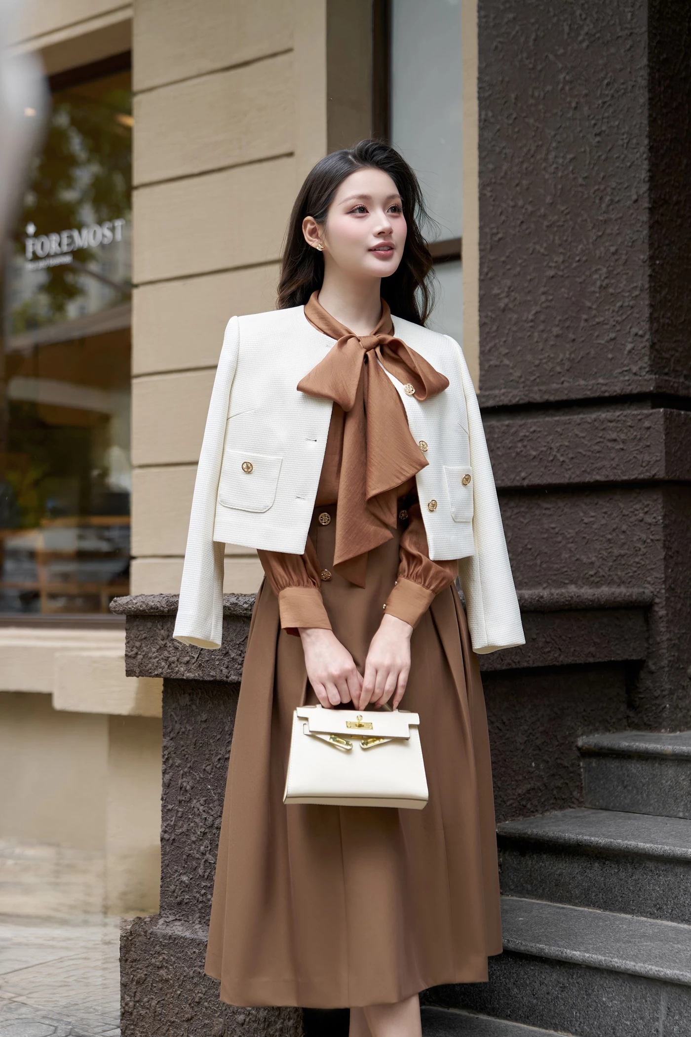 Áo sơ mi nơ Caramel