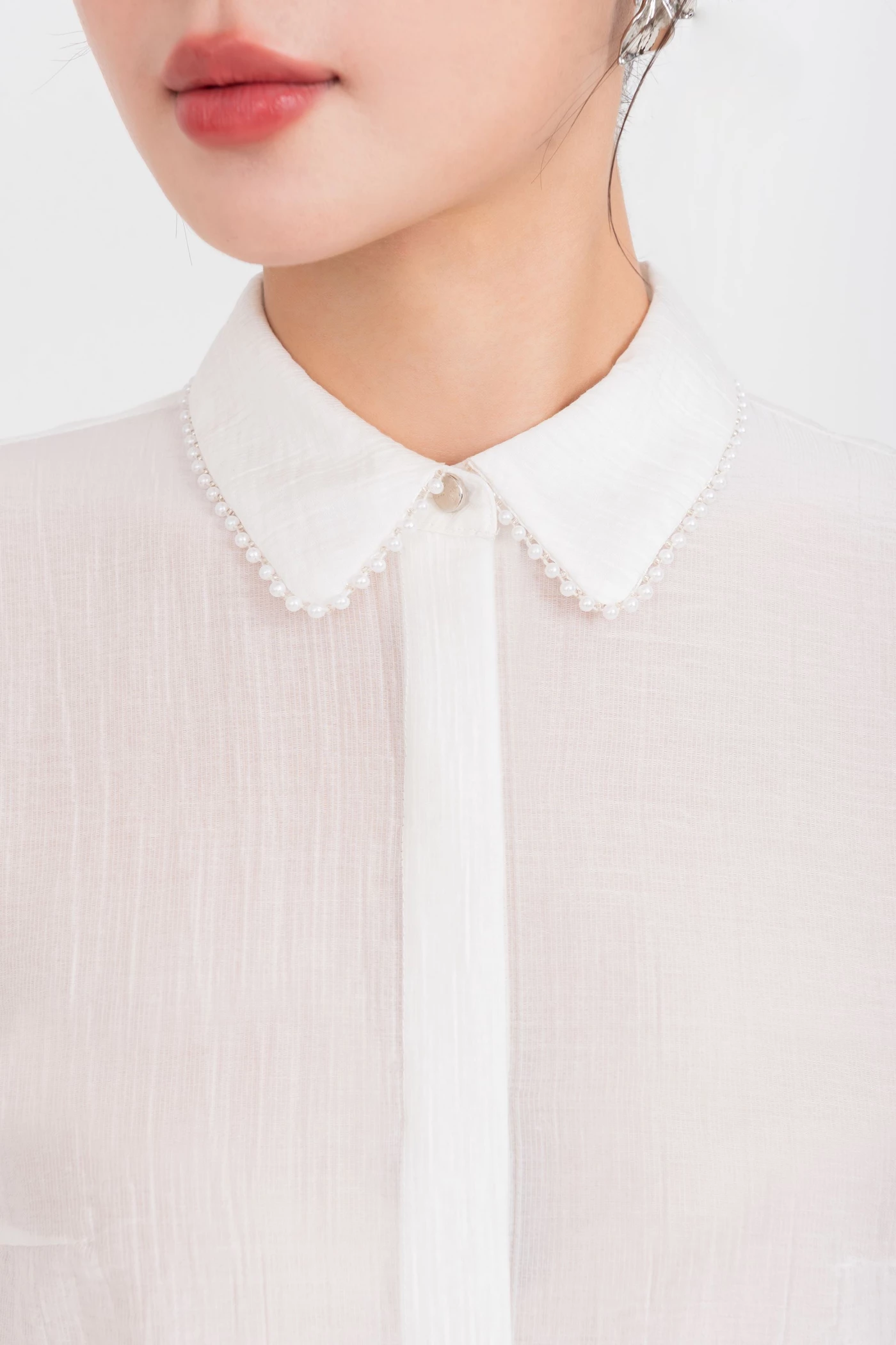 Áo sơ mi Tencel cổ đức dấu khuy