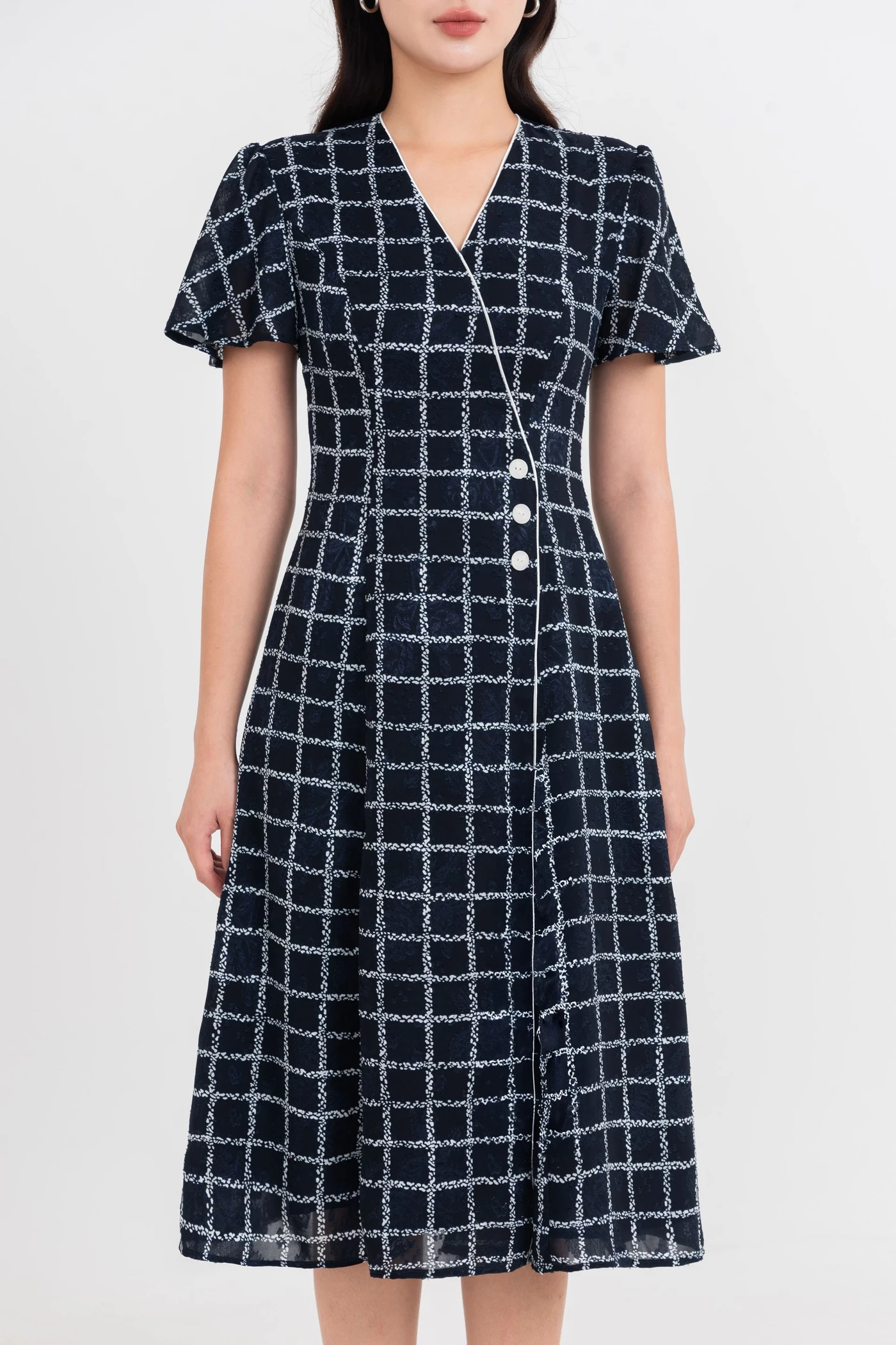 Đầm caro xòe Chic Flared