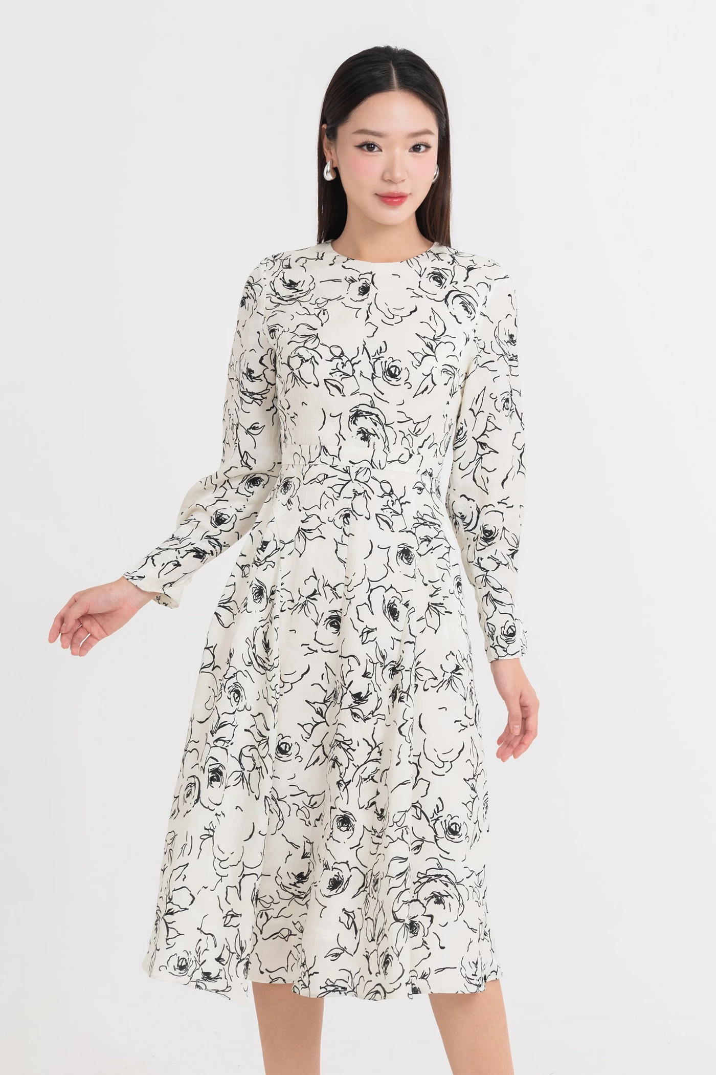 Đầm lụa tay dài Floral