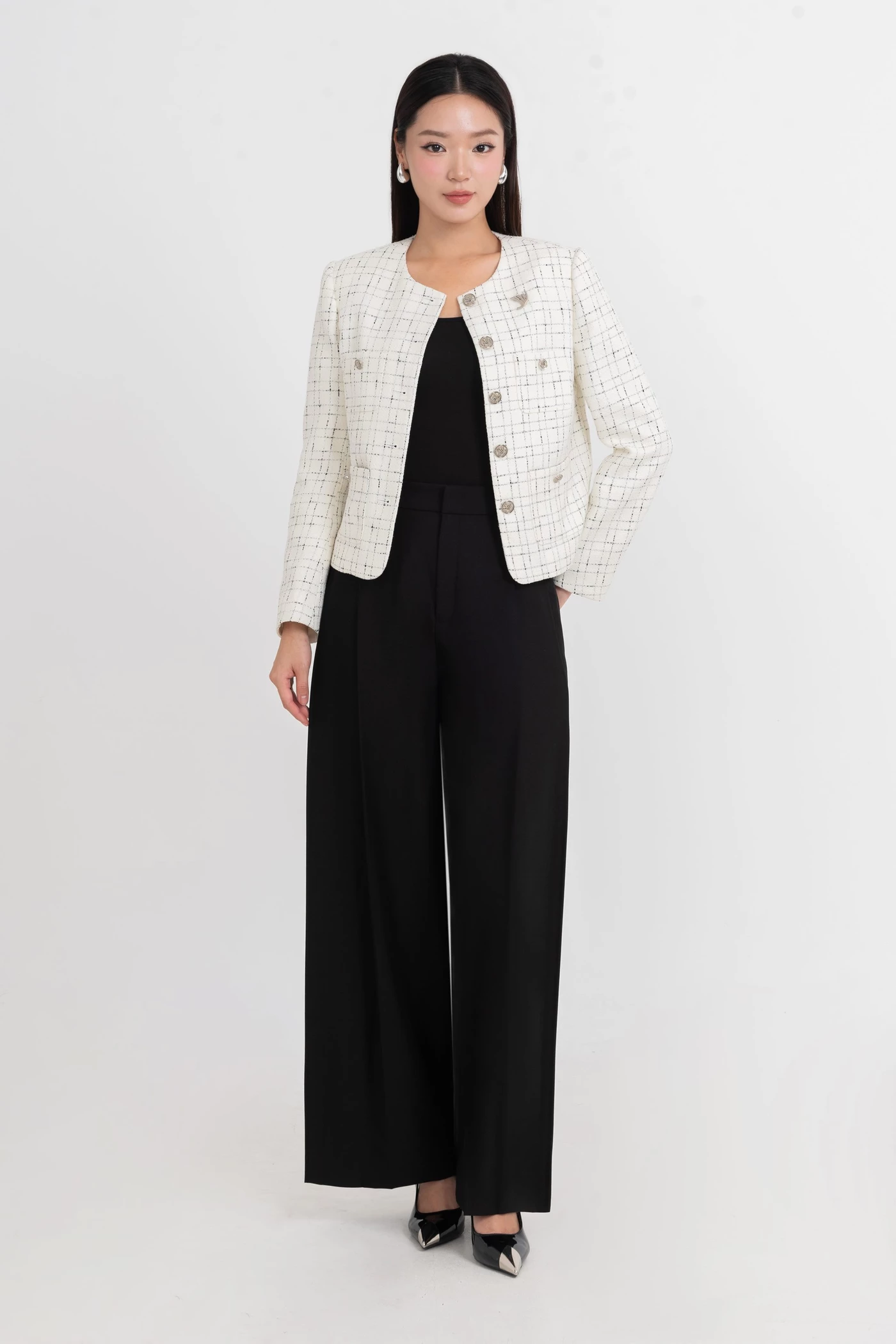 Áo khoác Tweed Cổ Tròn Classy