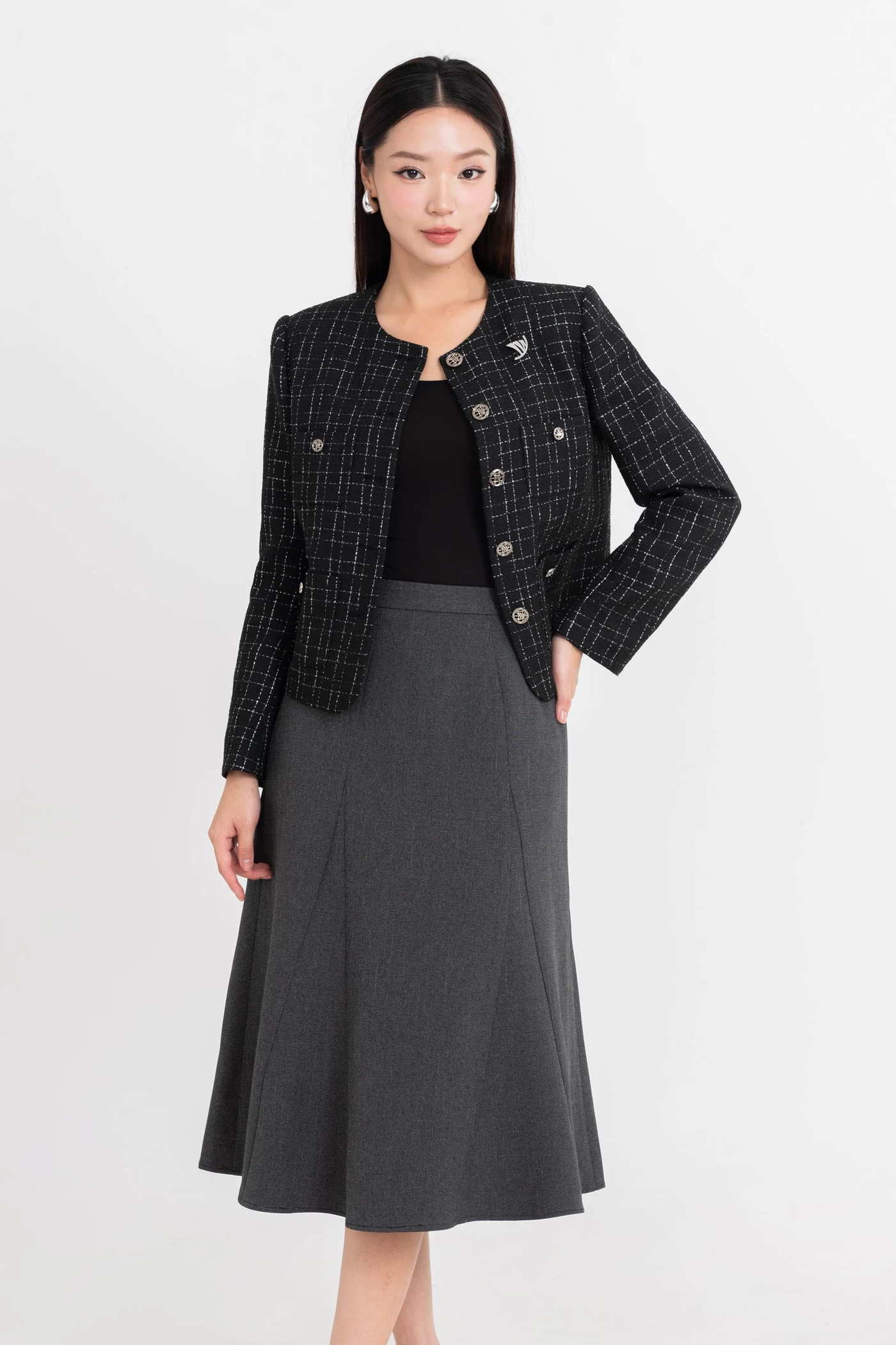Áo khoác Tweed Cổ Tròn Classy