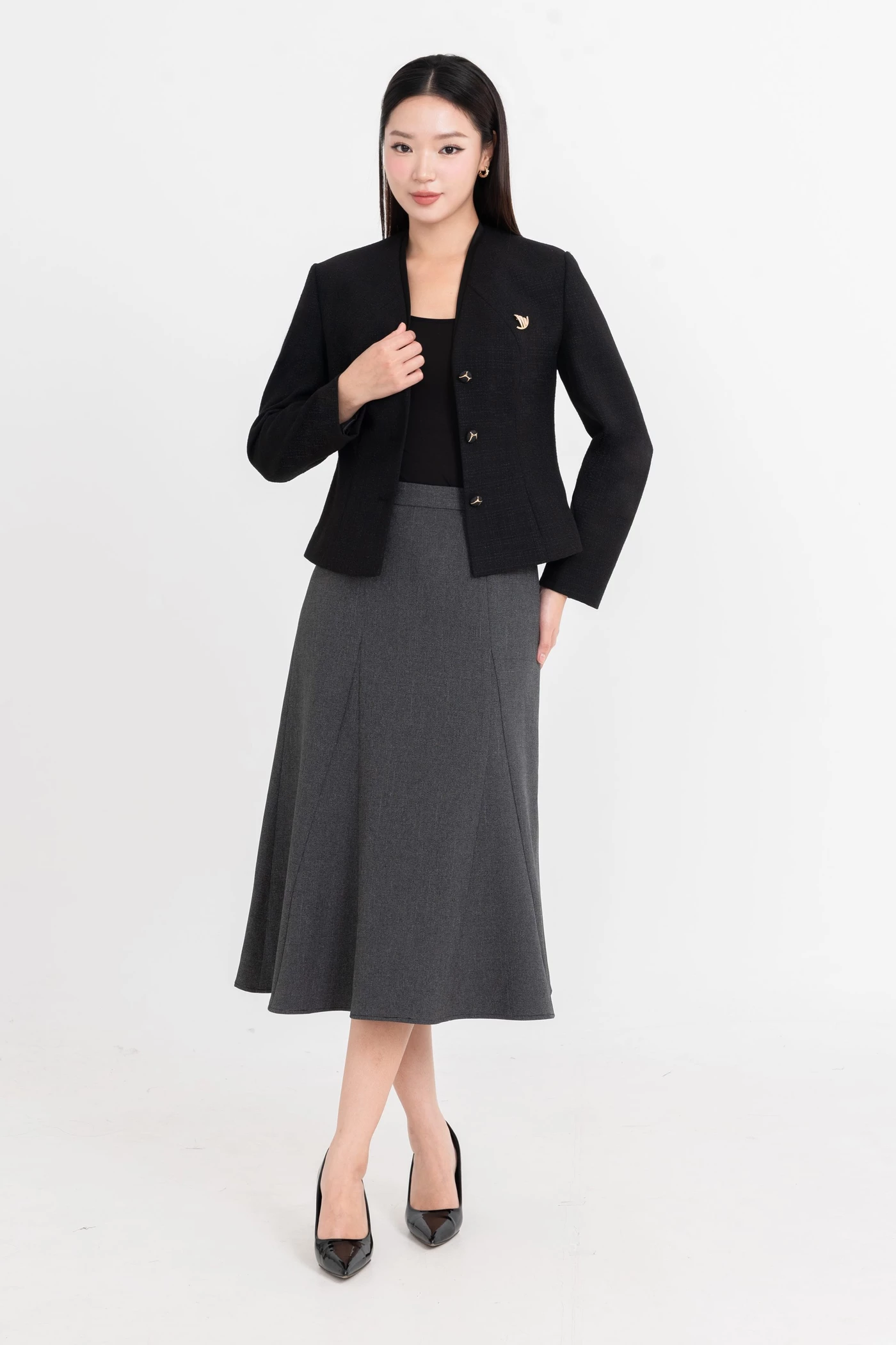 Áo vest cổ V Tweed Retro