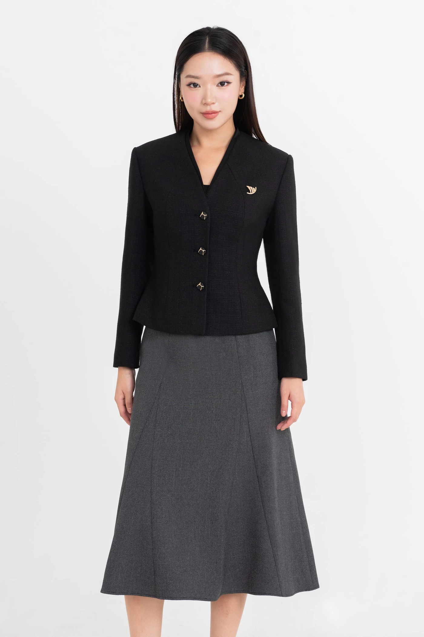 Áo vest cổ V Tweed Retro