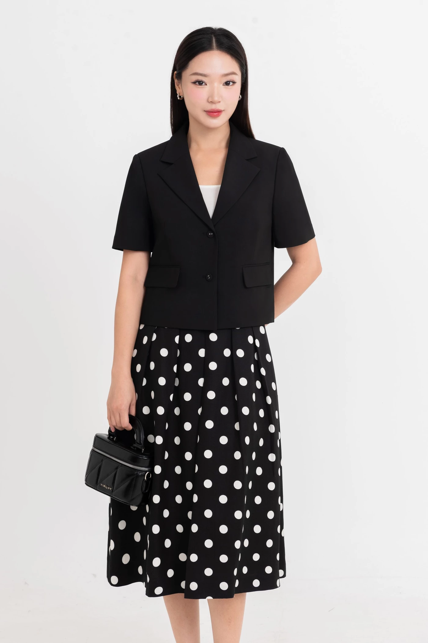 Chân váy midi chấm bi Retro