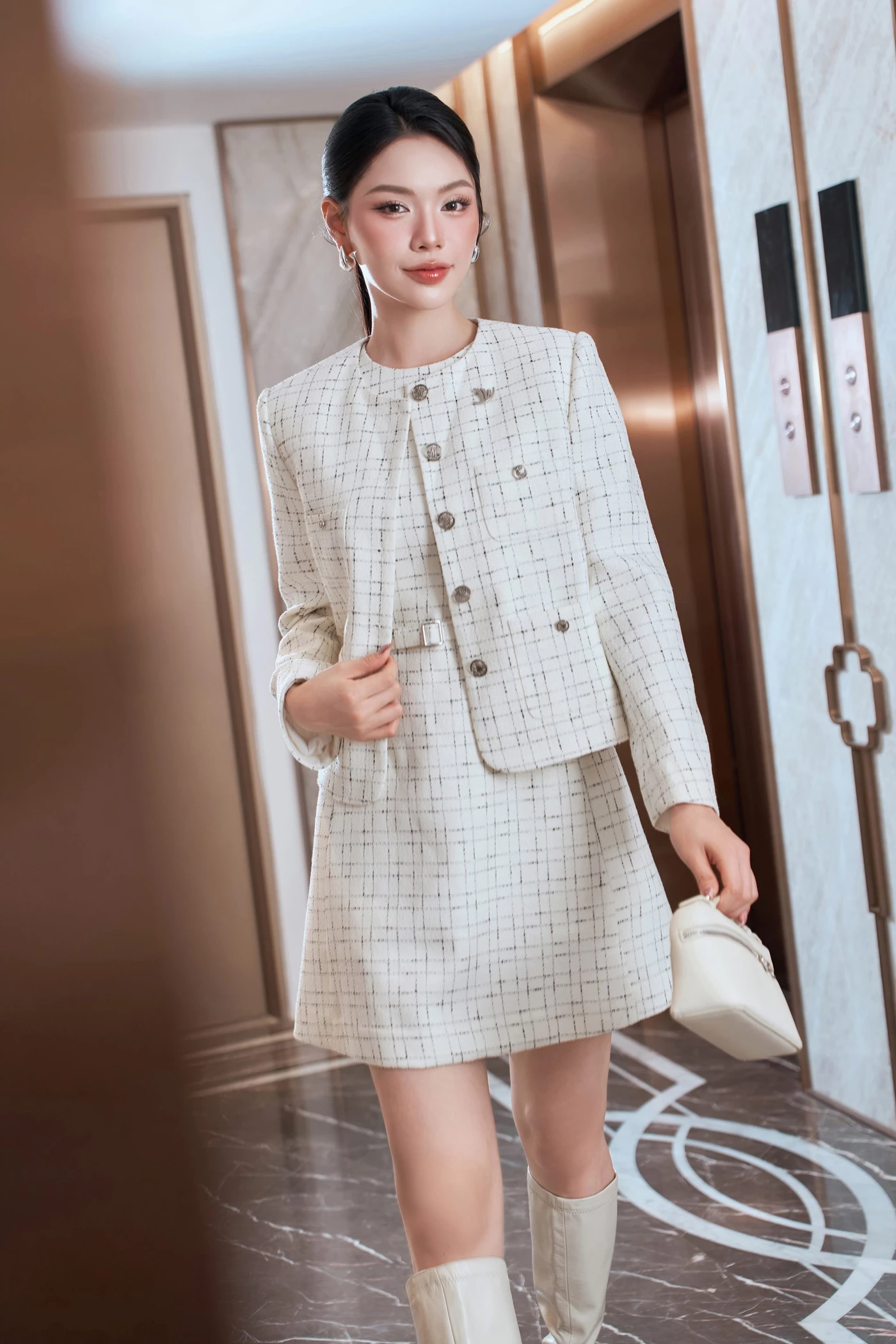 Áo khoác Tweed Cổ Tròn Classy