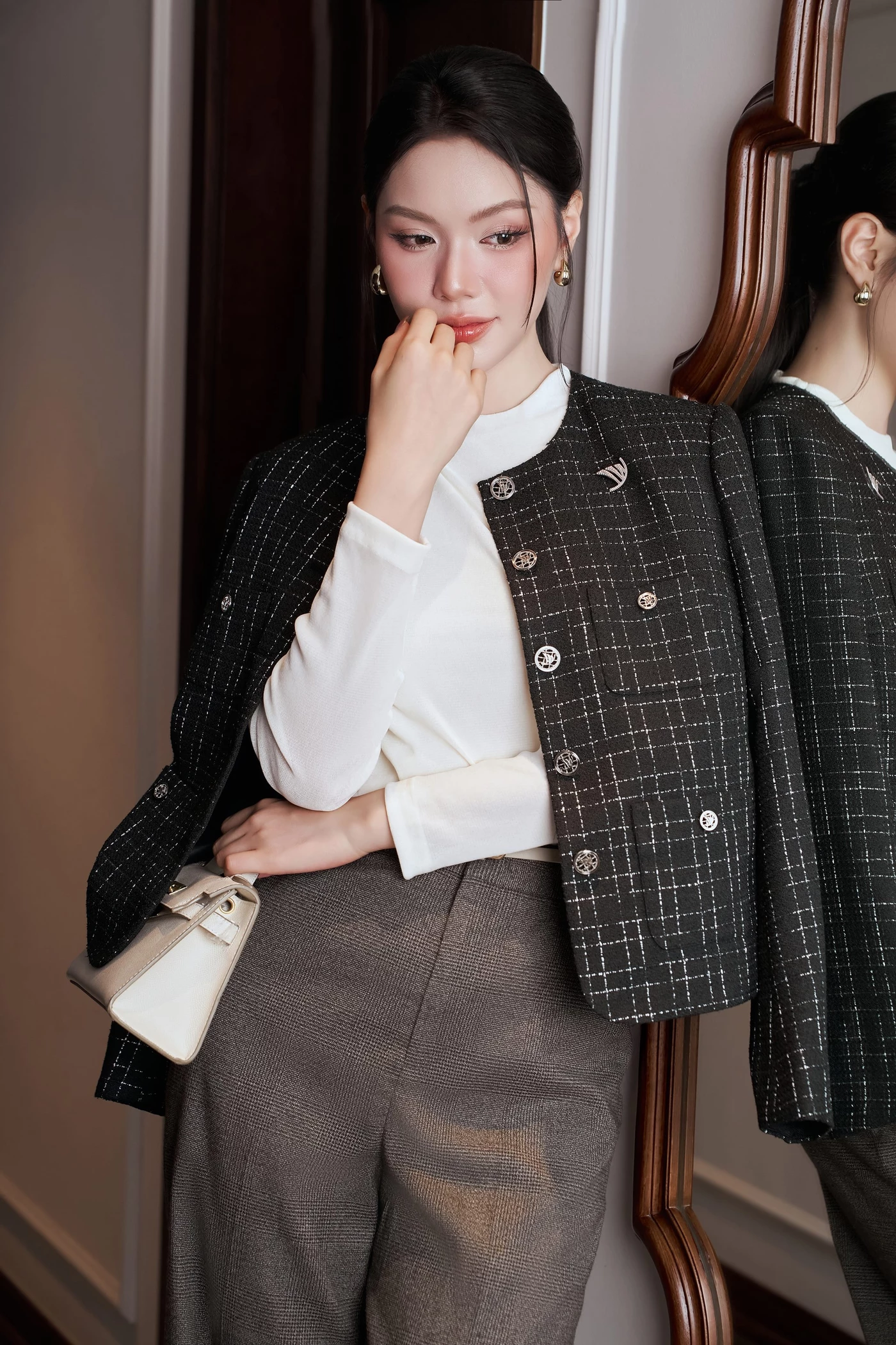 Áo khoác Tweed Cổ Tròn Classy