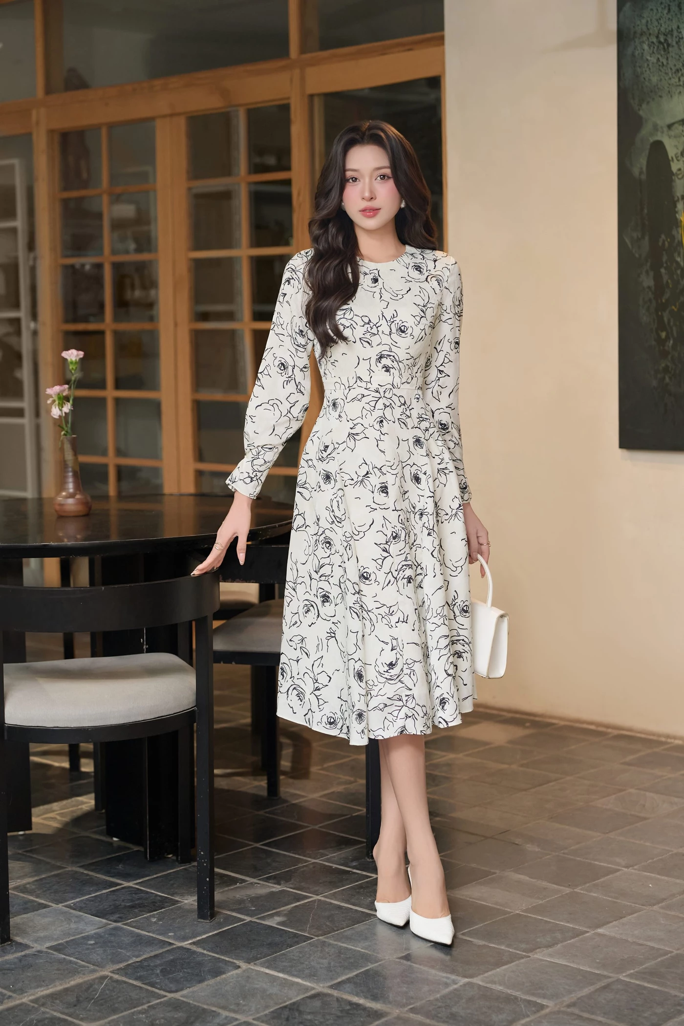 Đầm lụa tay dài Floral